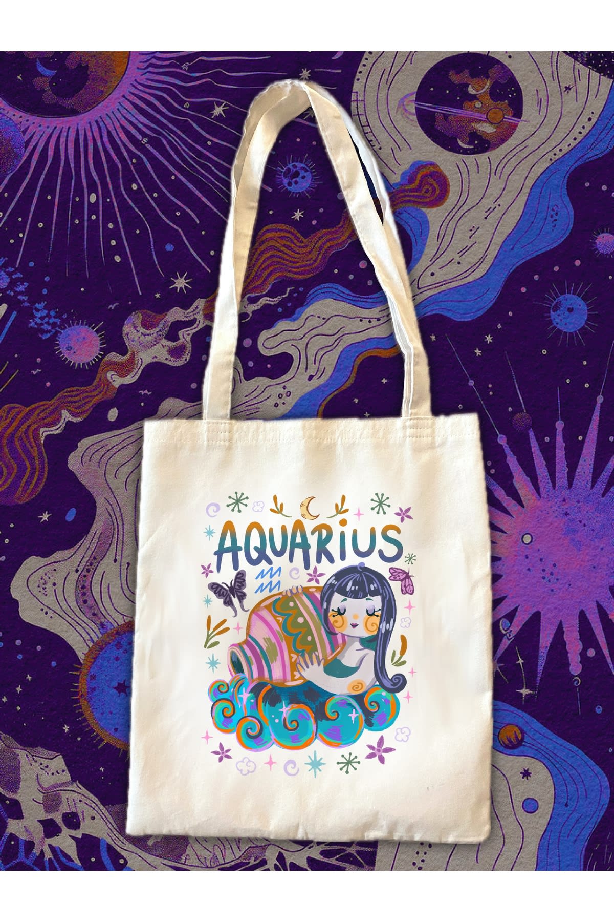 Aquarius Kova Burcu Özel Tasarım Kumaş Tote Bez Omuz Çantası