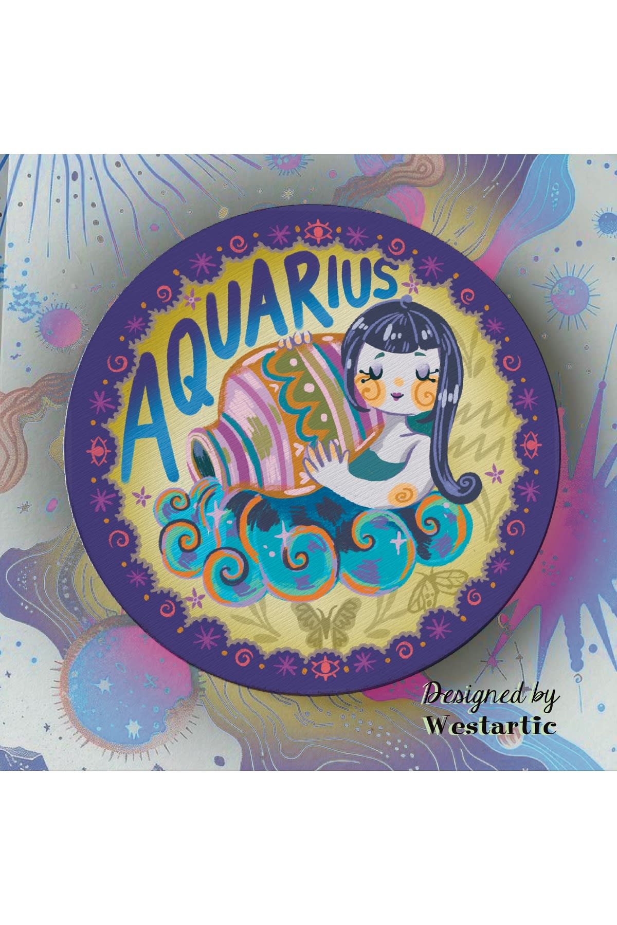 Aquarius Kova Burcu Özel Tasarım Burç Bardak Altlığı