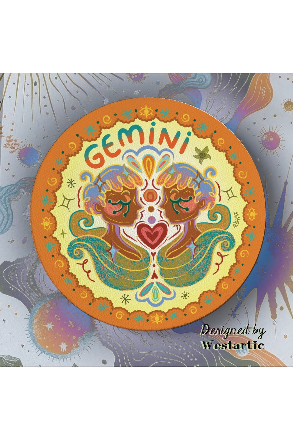 Gemini İkizler Burcu Özel Tasarım Burç Bardak Altlığı