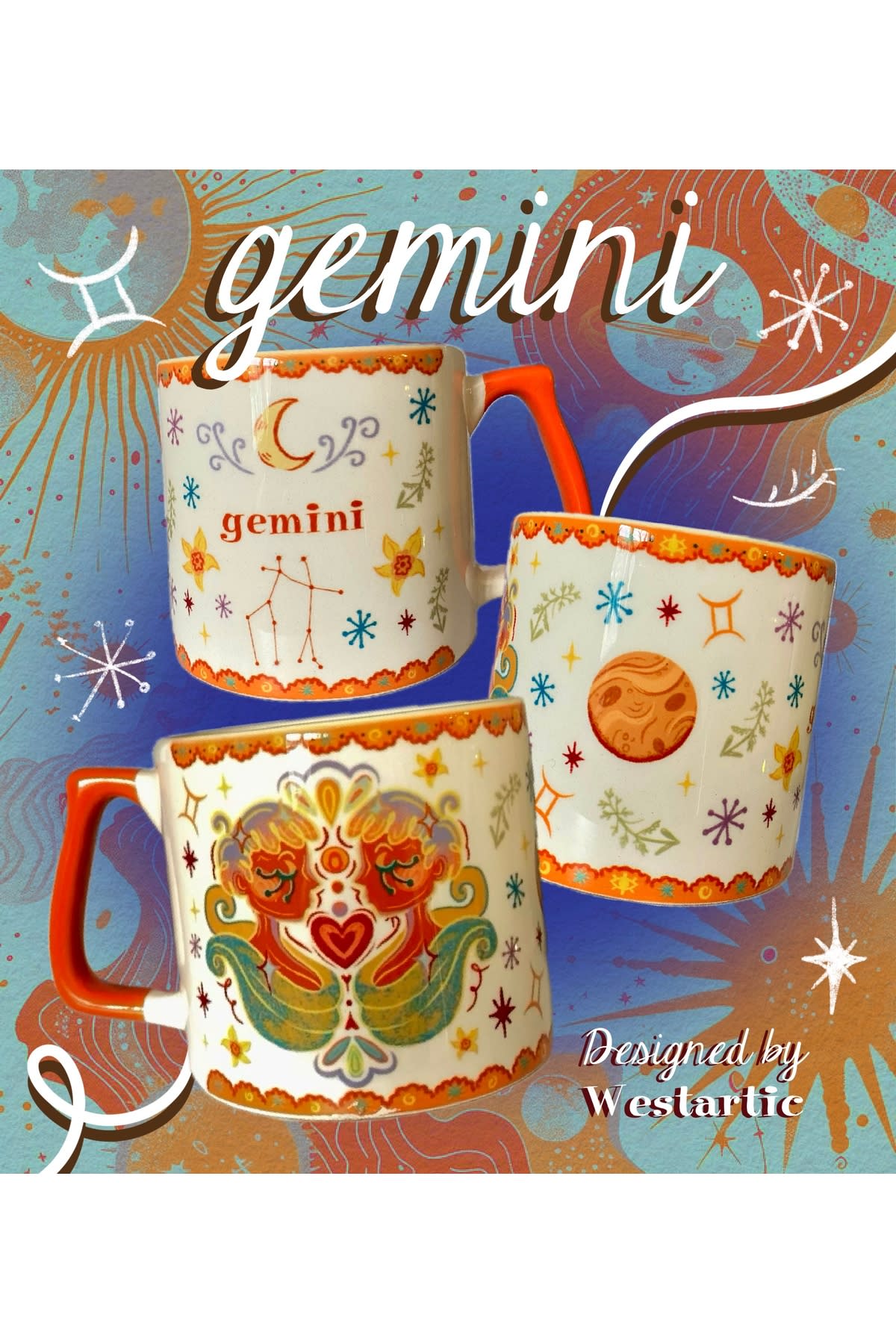 Gemini İkizler Burcu Özel Tasarım Burç Kupa Kahve Fincanı