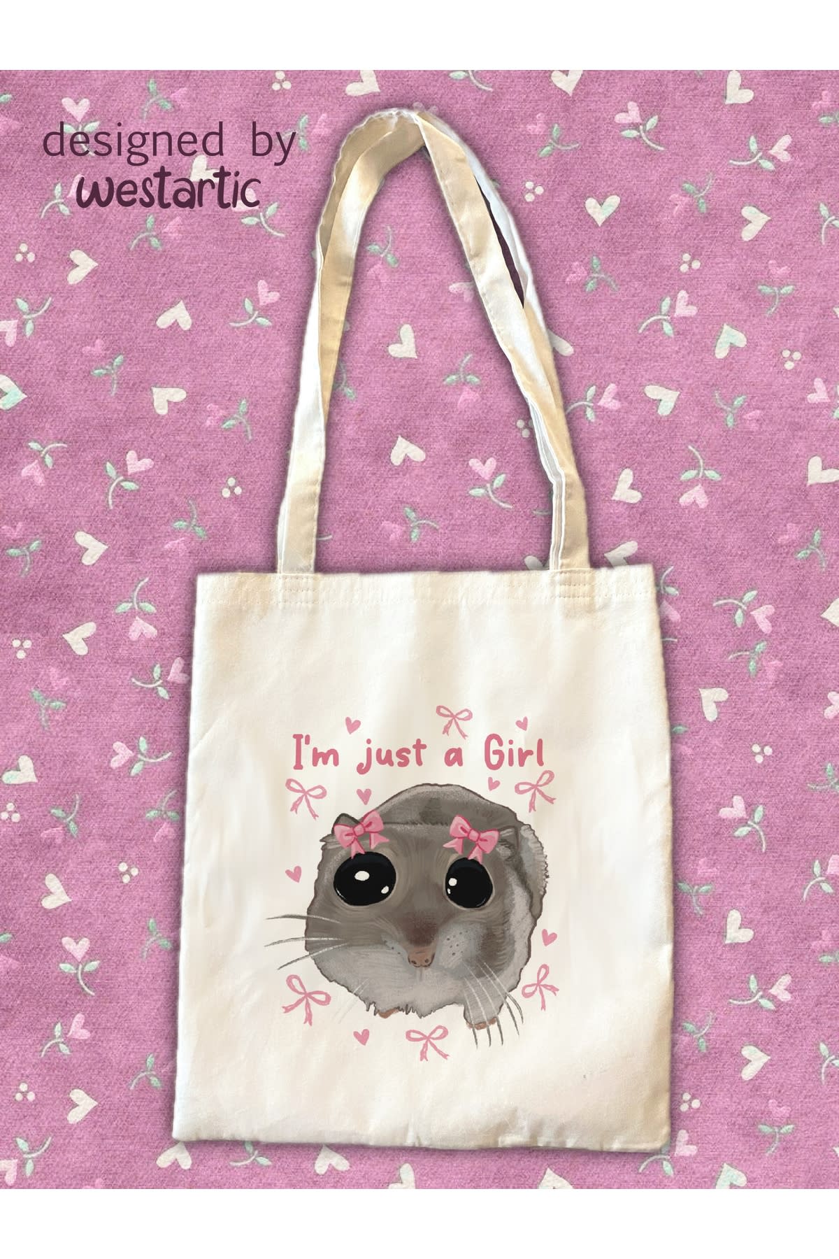 Sad Üzgün Hamster Just a Girl Bez Tote Kumaş Çanta