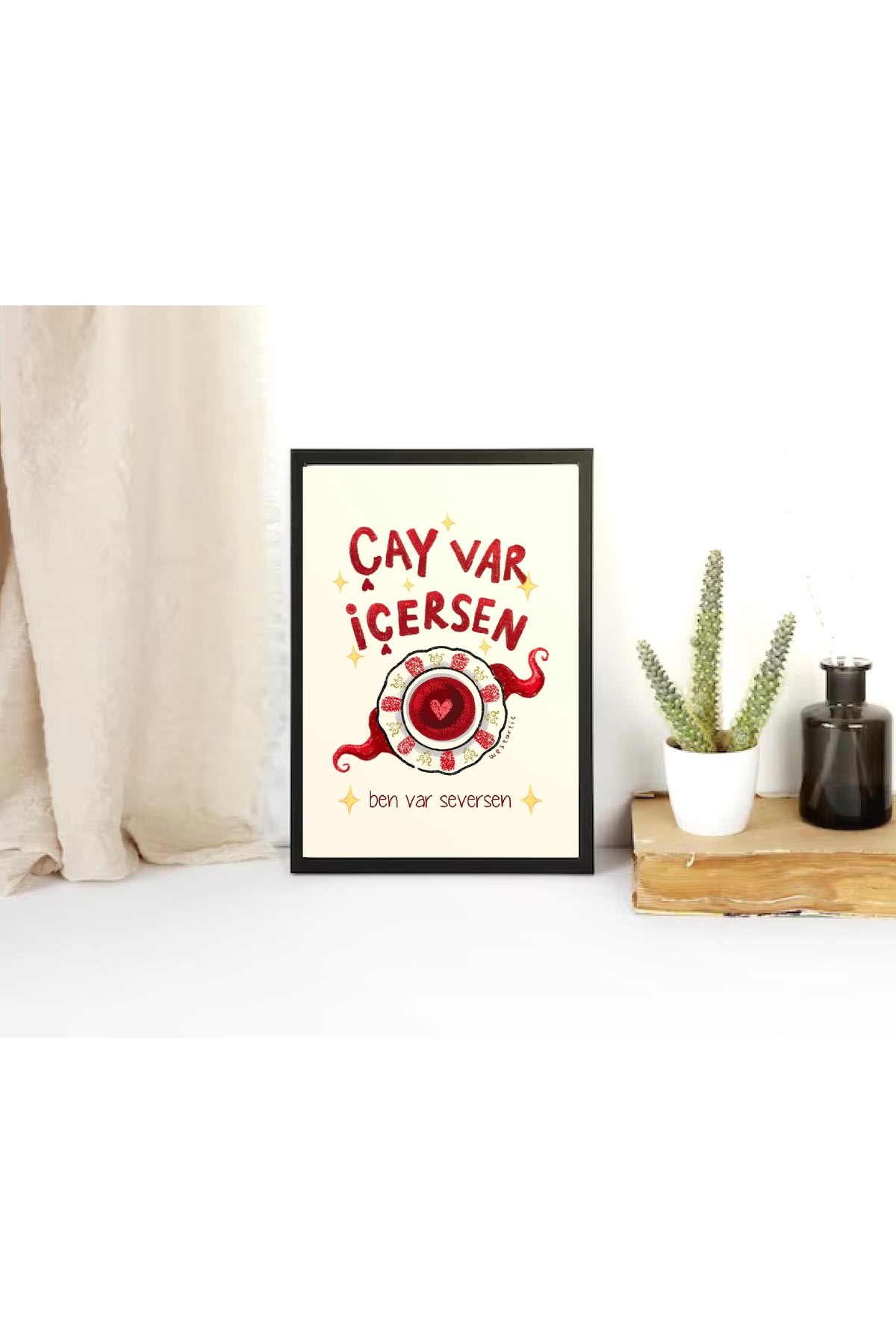 “Çay Var İçersen…” Çerçeveli Tasarım Poster Tablo 21x30cm görsel 2