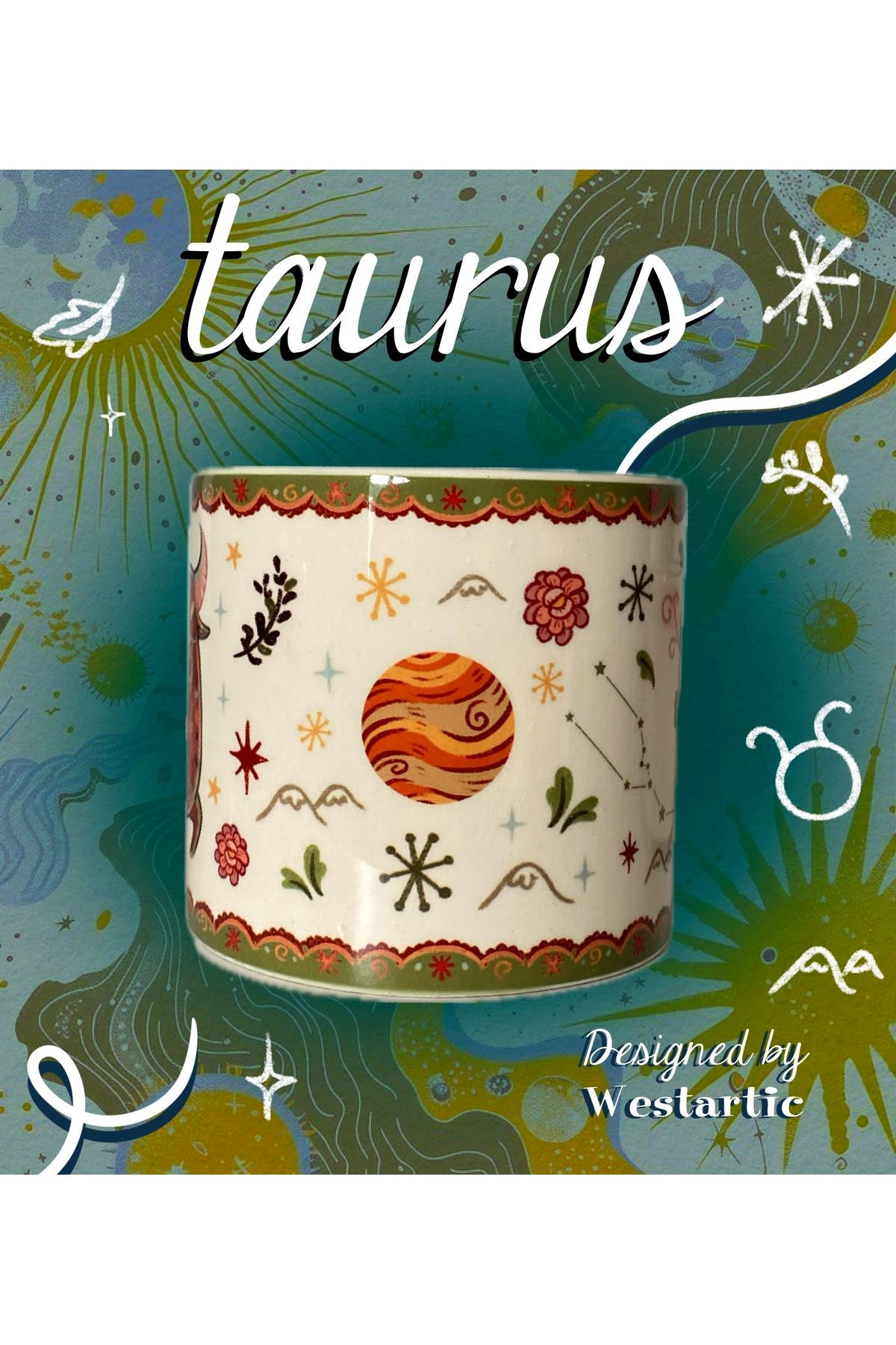 Taurus Boğa Burcu Özel Tasarım Burç Kupa Bardak Fincan görsel 3