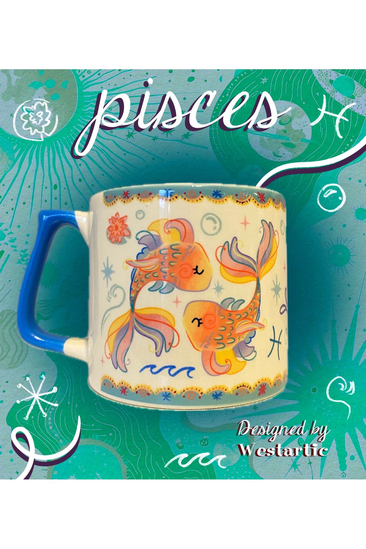 Pisces Balık Burcu Özel Tasarım Burç Kupa Bardak Fincan görsel 2