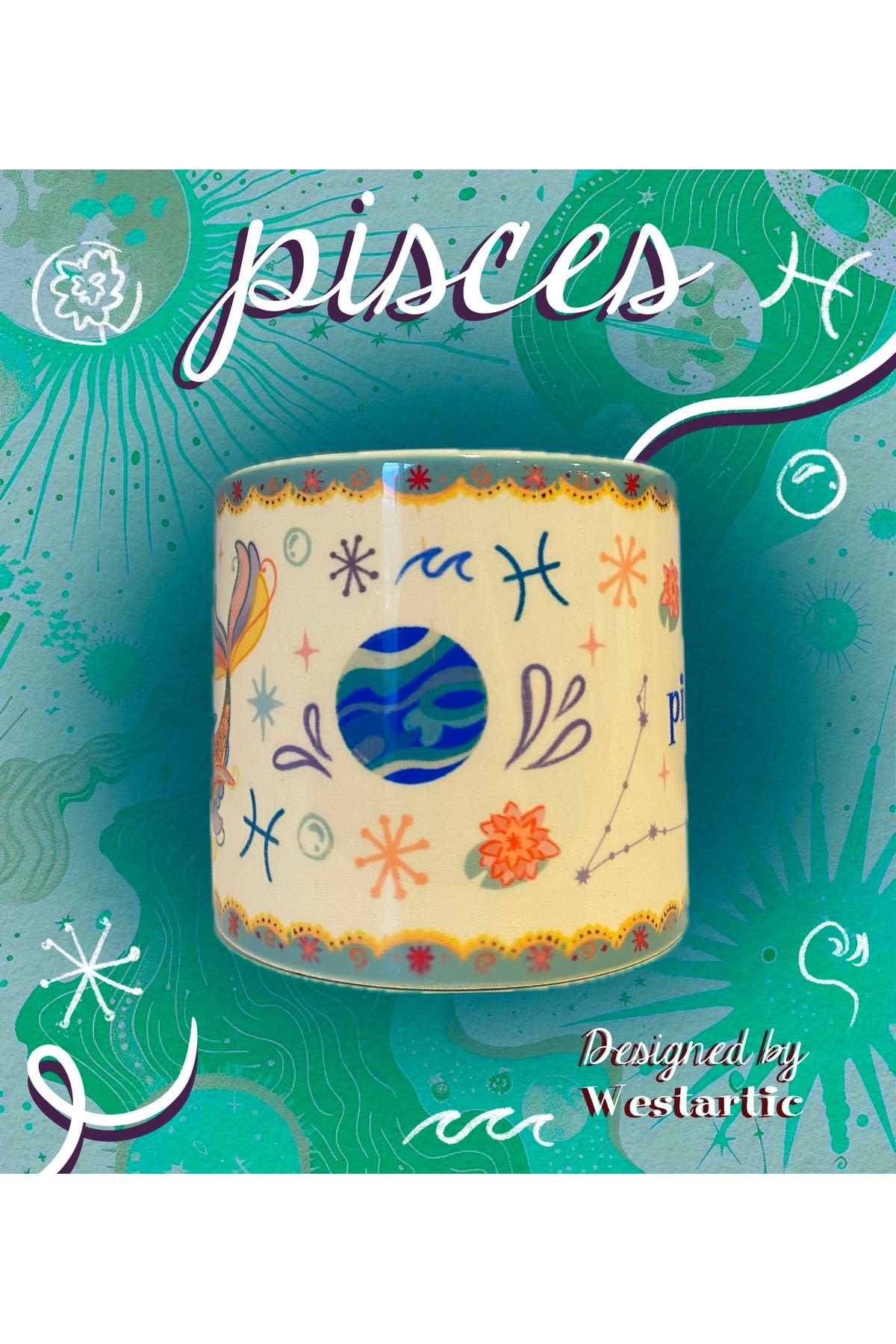 Pisces Balık Burcu Özel Tasarım Burç Kupa Bardak Fincan görsel 3