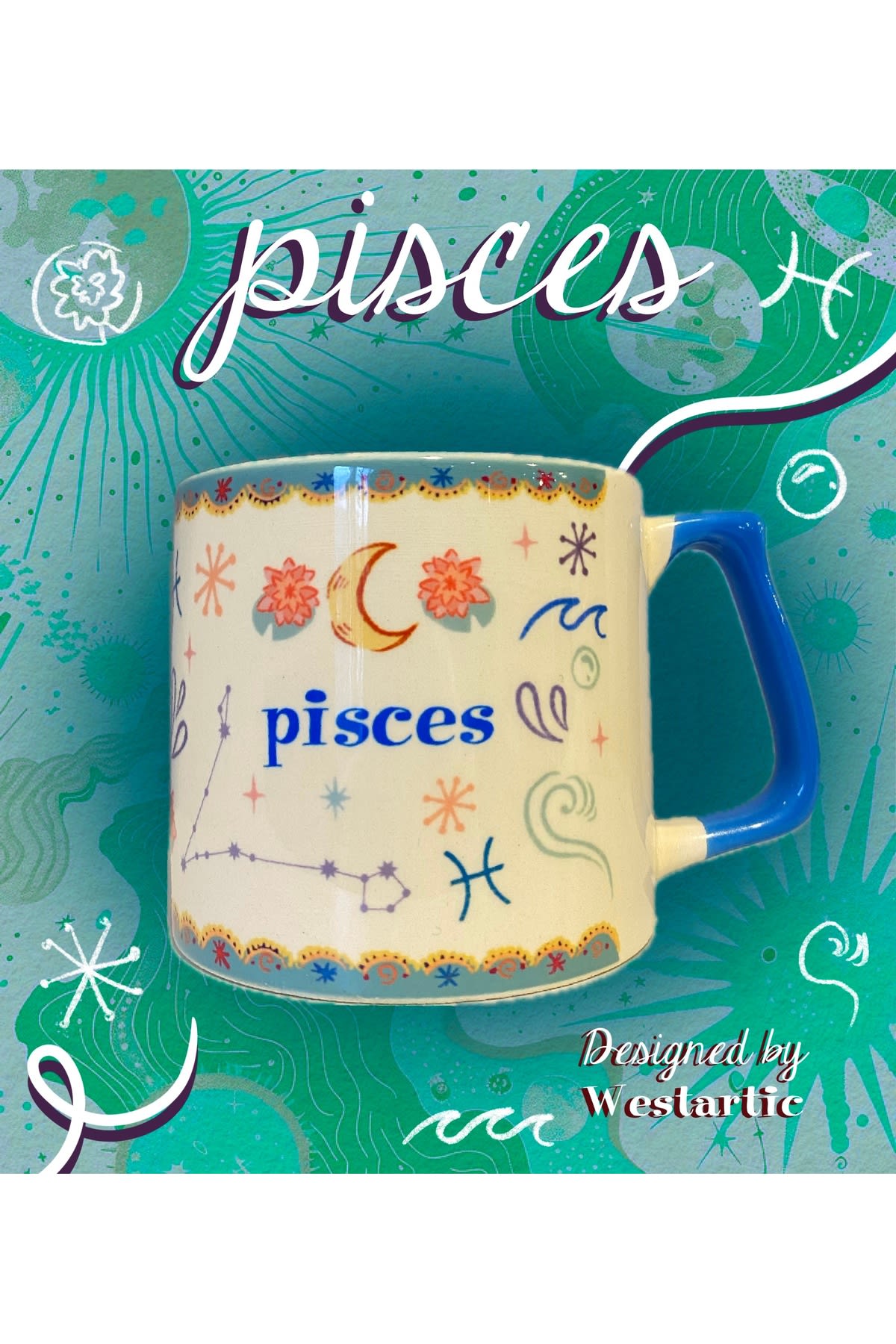 Pisces Balık Burcu Özel Tasarım Burç Kupa Bardak Fincan görsel 4
