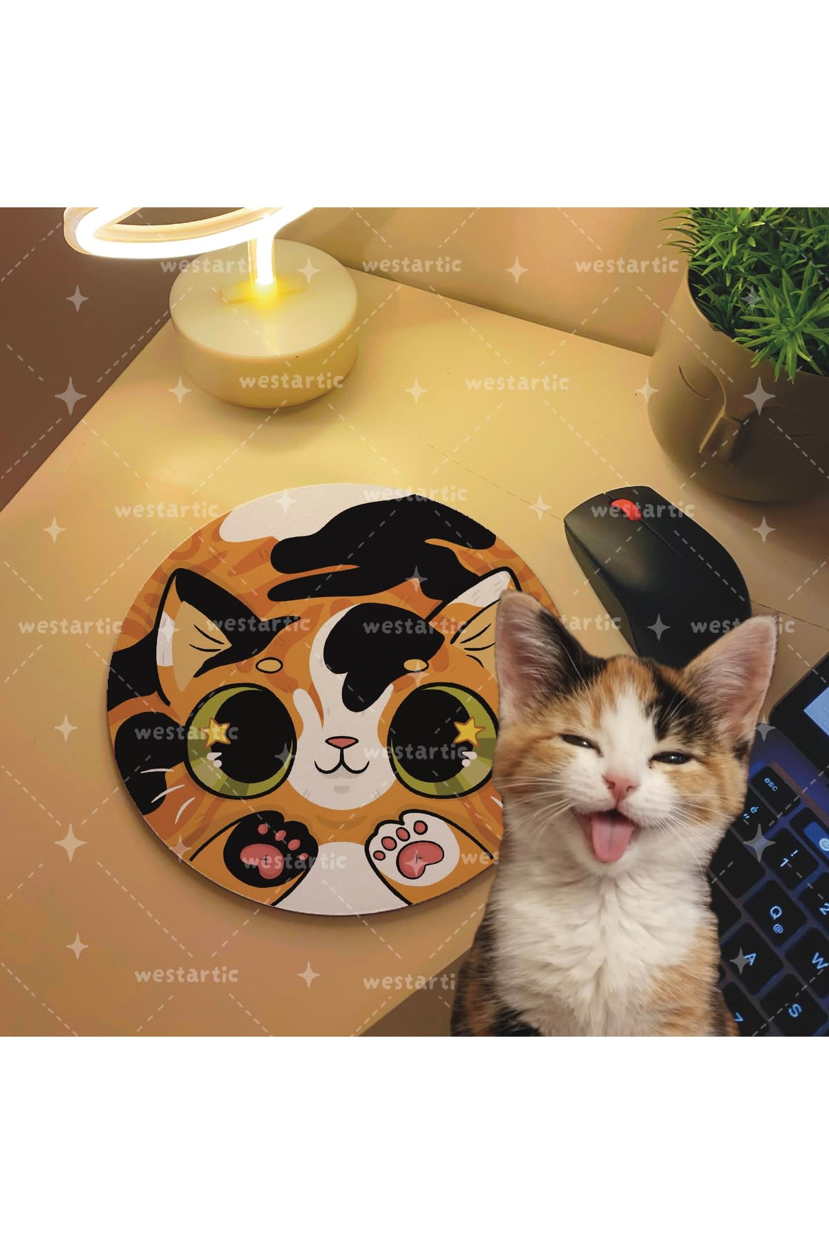 westcats Calico Patiska 3 Renkli Kedi Tasarım Mousepad Mouse Pad Altlığı