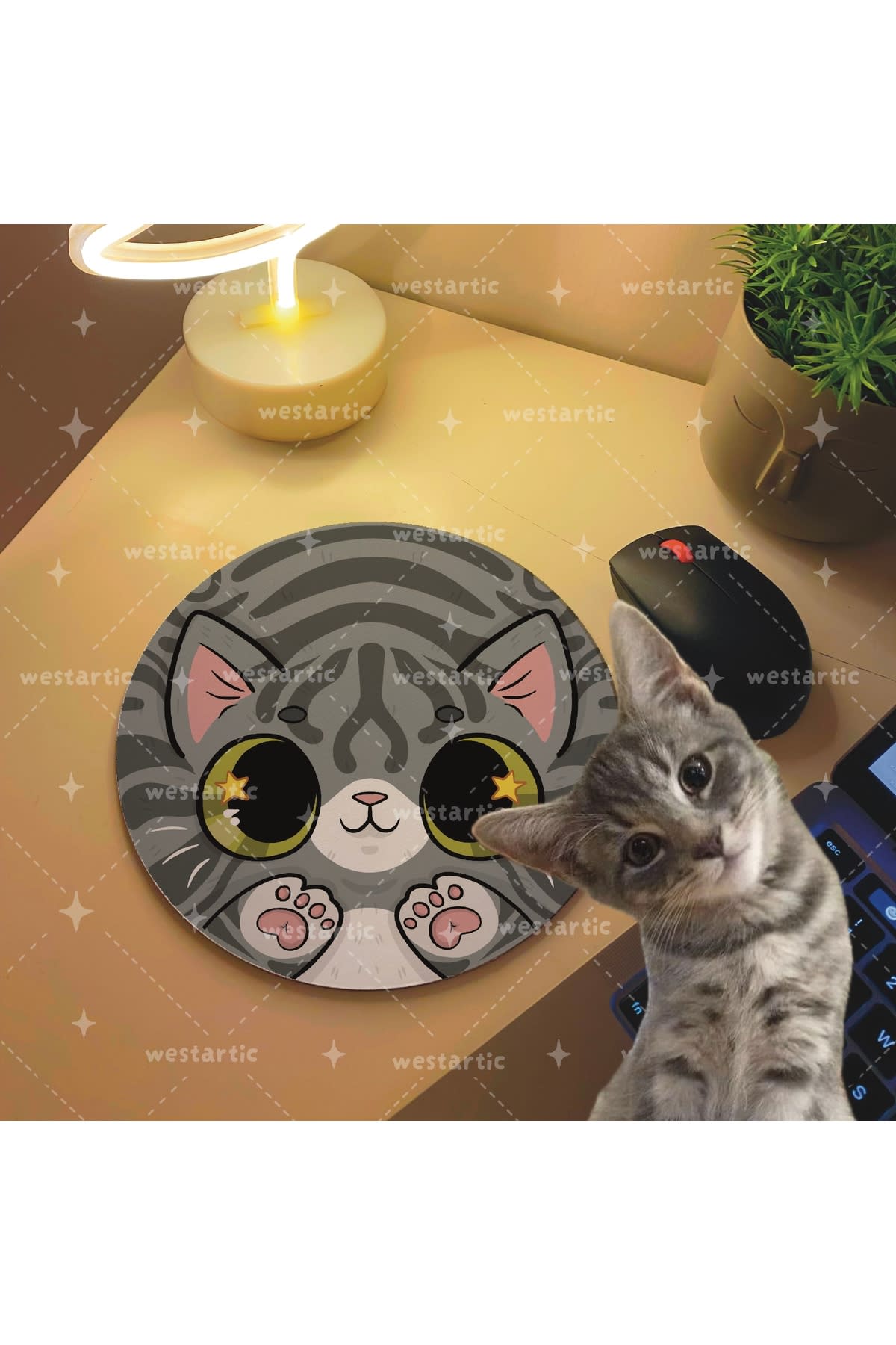 westcats Gray Tabby Gri Tekir Kedi Tasarım Mousepad Mouse Pad Altlığı