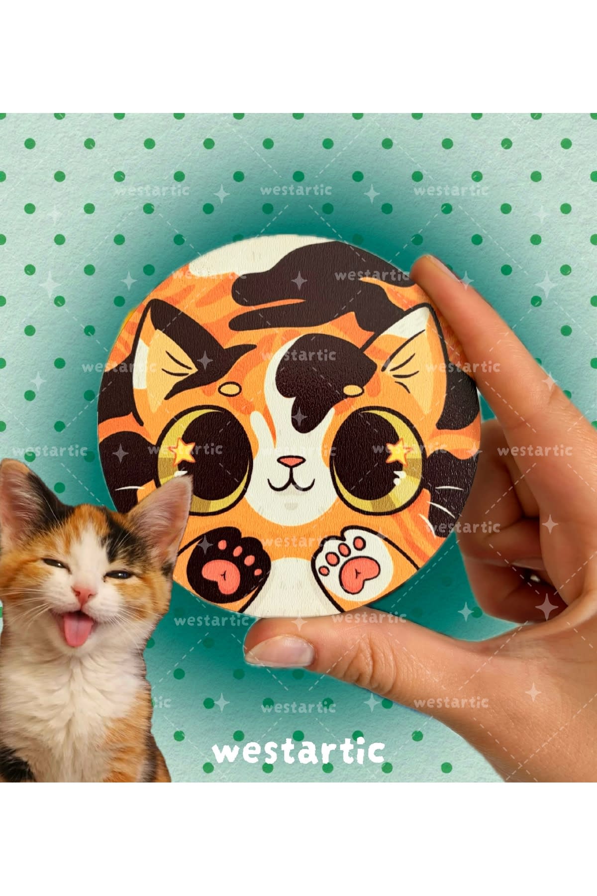westcats Calico Patiska 3 Renkli Kedi Tasarım Kupa Fincan Bardak Altlığı