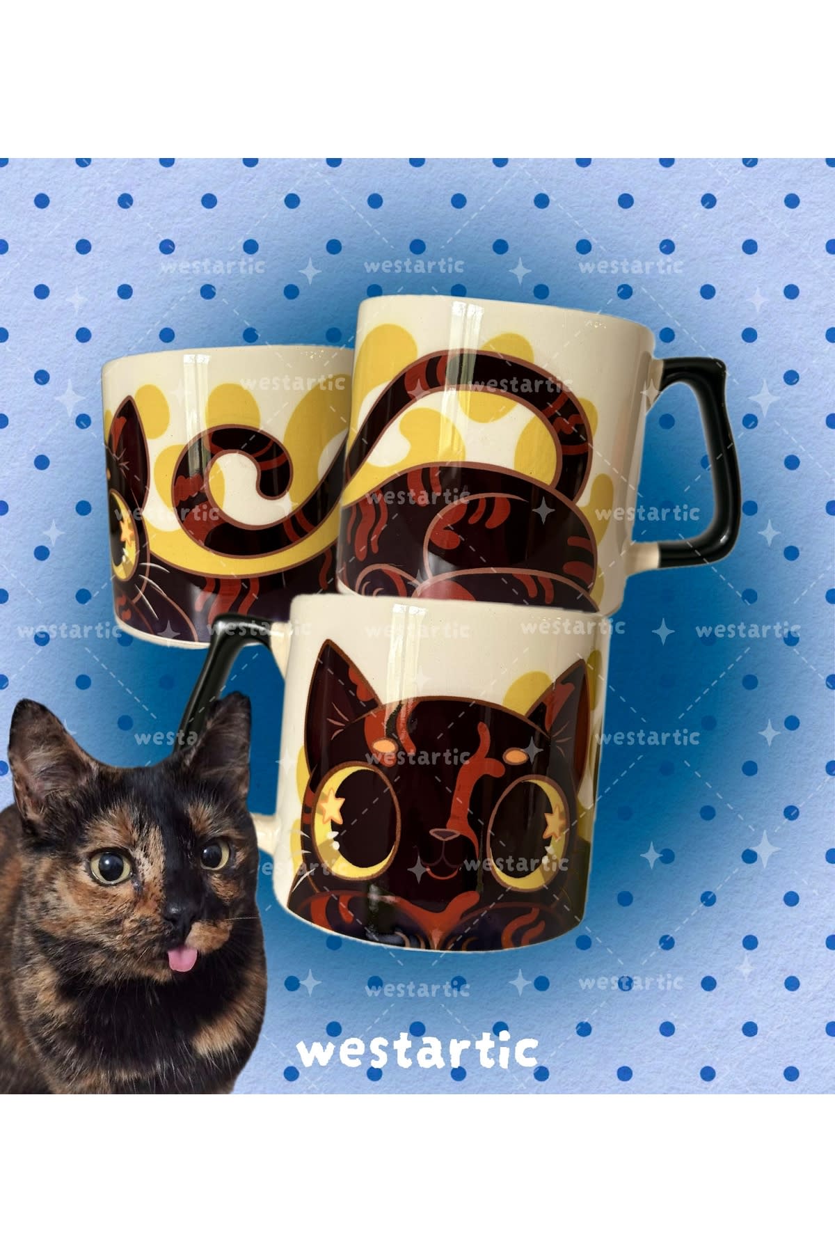 westcats Tortoiseshell Kaplumbağa Kabuğu Renkli Kedi Siyah Turuncu Tasarım Kupa Fincan Bardak
