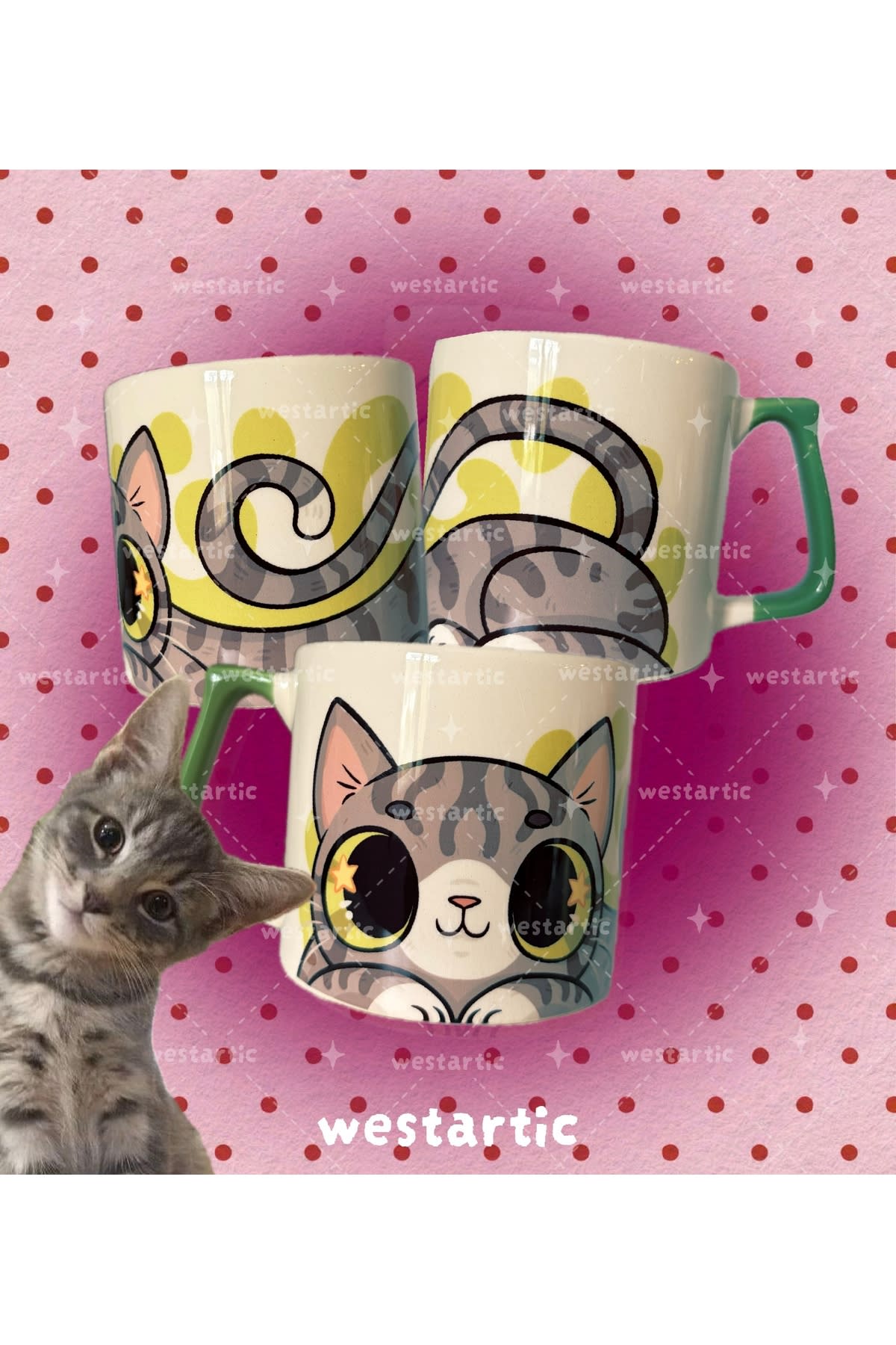 westcats Gray Tabby Gri Tekir Kedi Tasarım Kupa Fincan Bardak