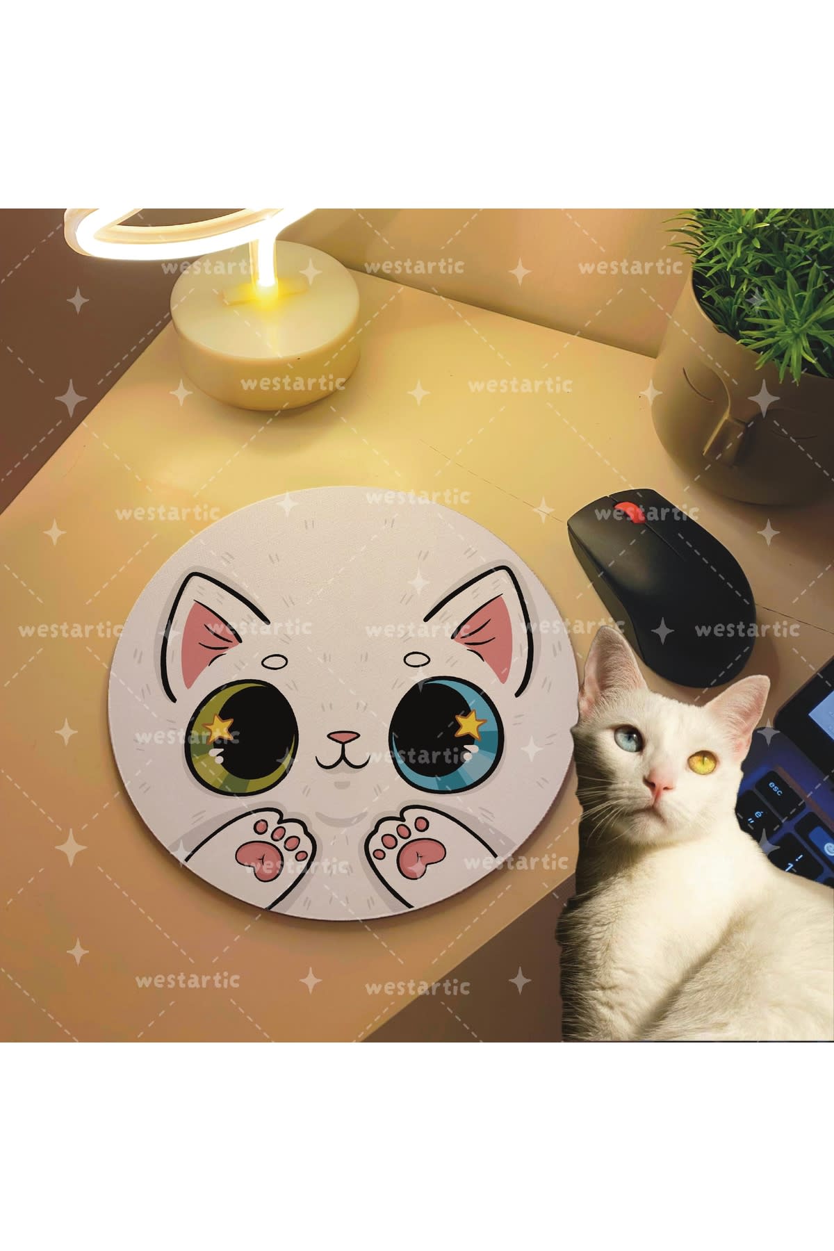 westcats Van Ankara Kedisi Beyaz Kedi Tasarım Mousepad Mouse Pad Altlığı