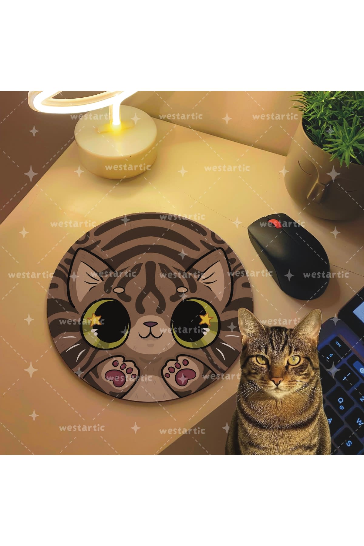 westcats Tekir Kahverengi Kedi Tasarım Mousepad Mouse Altlığı Pad