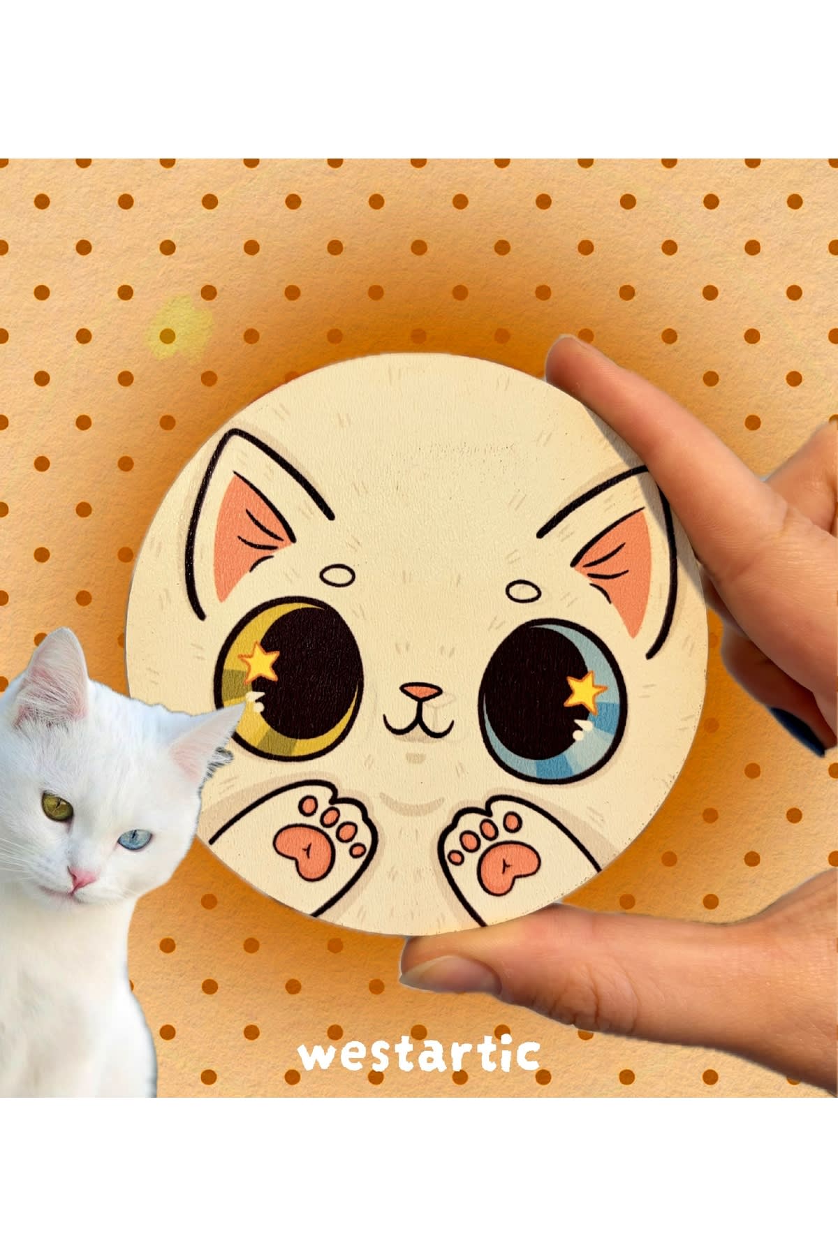 westcats Van Ankara Kedisi Beyaz Kedi Tasarım Kupa Fincan Bardak Altlığı