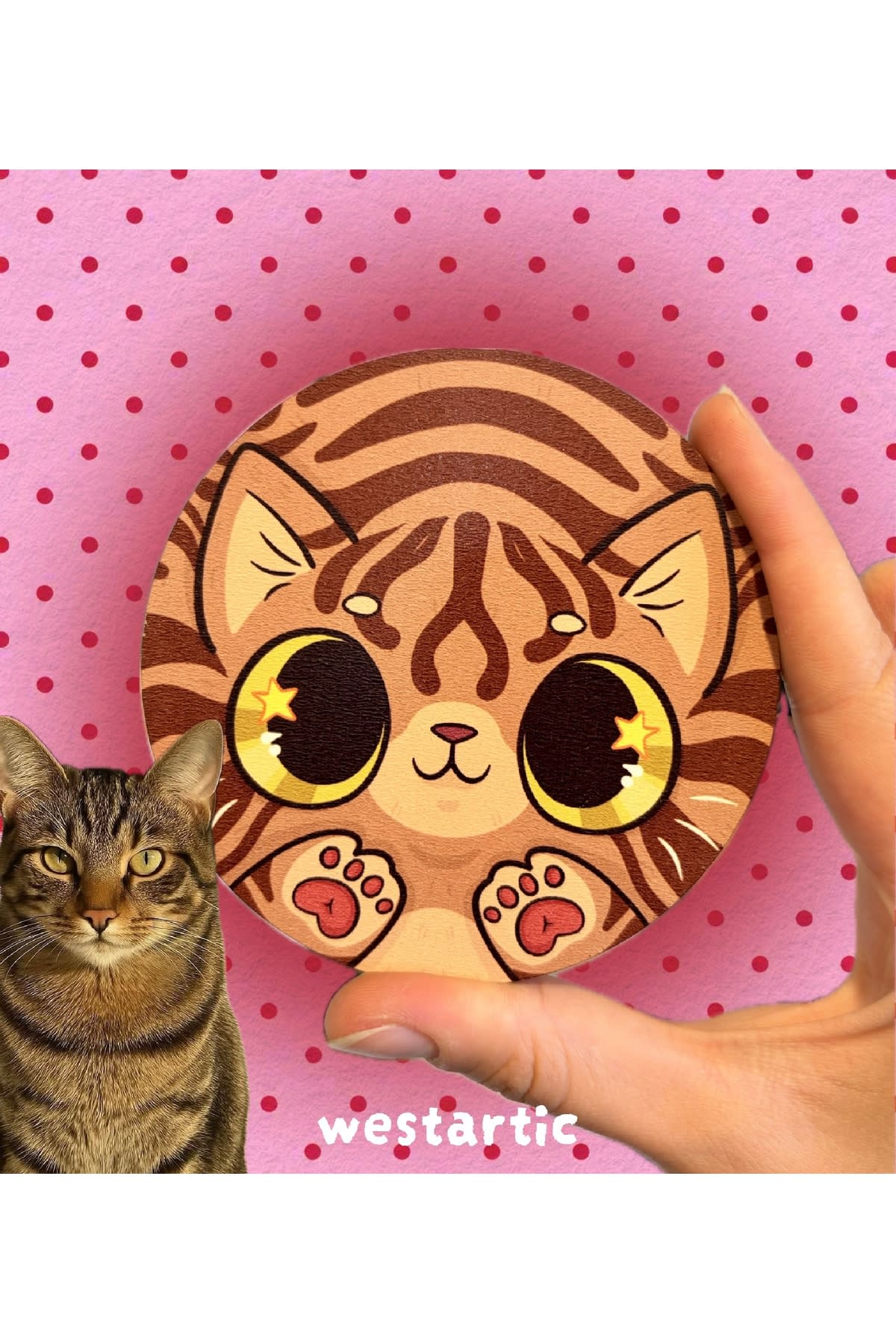 westcats Tekir Kahverengi Kedi Tasarım Kupa Fincan Bardak Altlığı