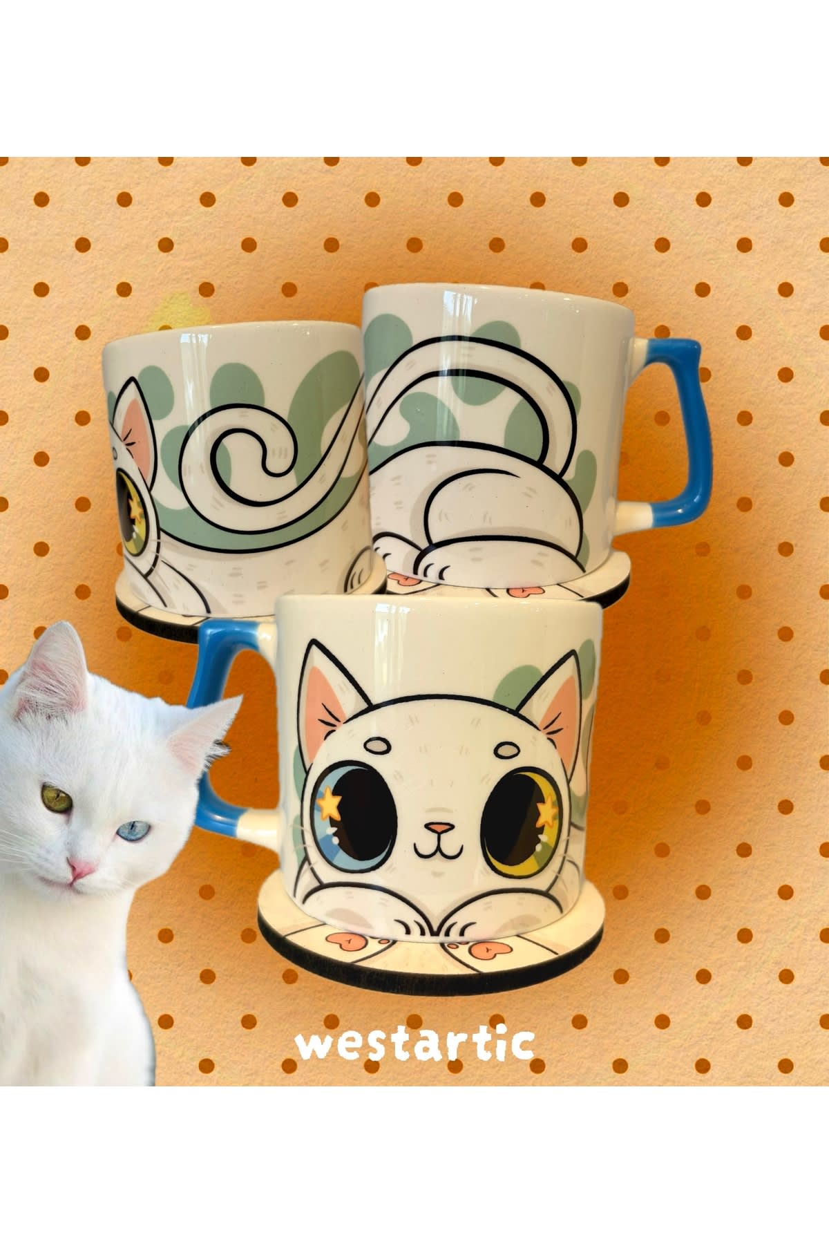 westcats Van Ankara Kedisi Beyaz Kedi Tasarım Kupa Fincan Bardak
