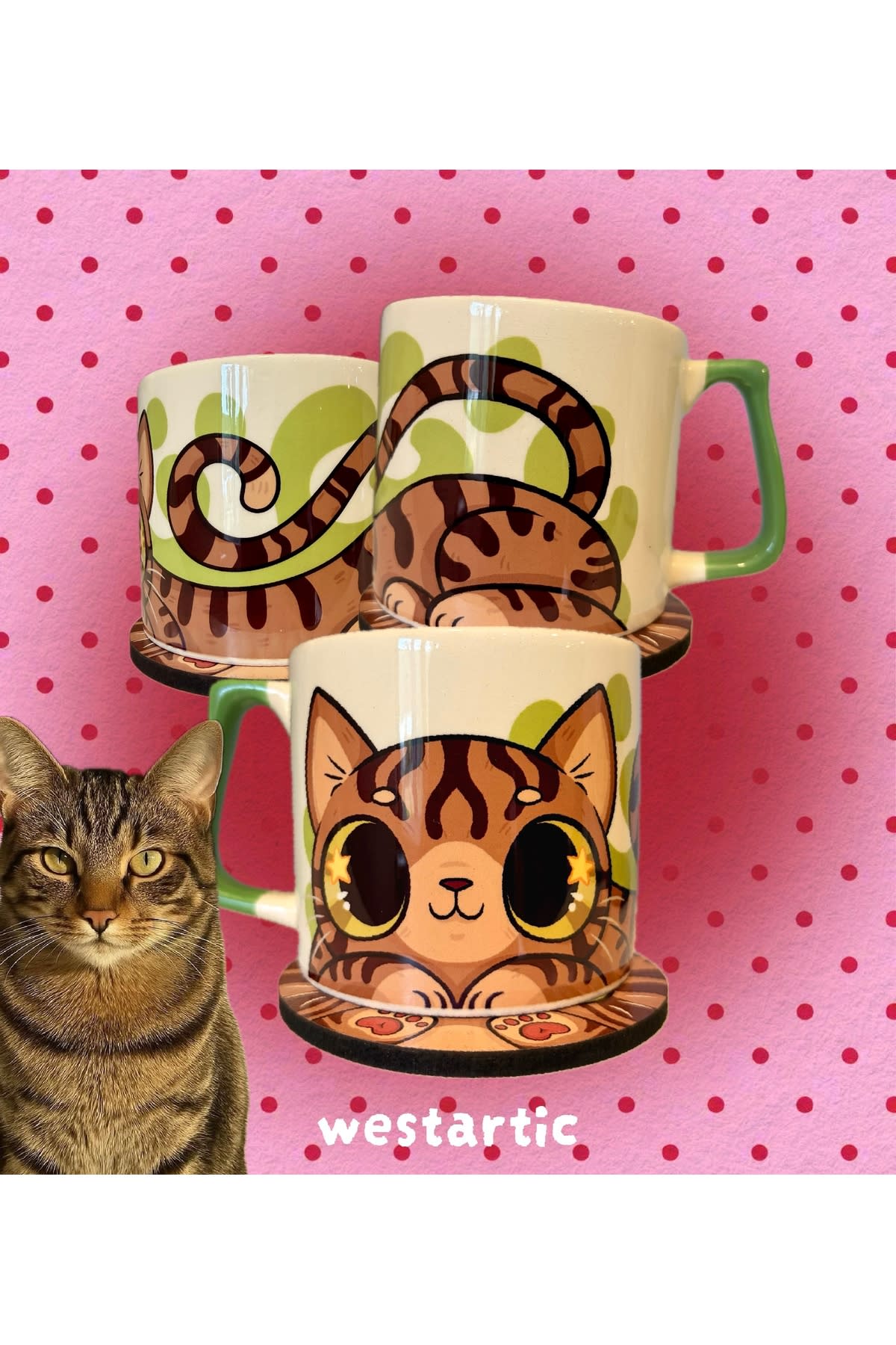 westcats Tekir Kahverengi Kedi Tasarım Kupa Fincan Bardak