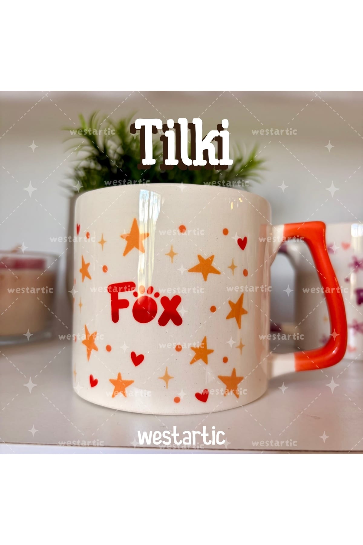 Tilki Fox Yıldızlı Tasarım Kupa Bardak Fincan görsel 2