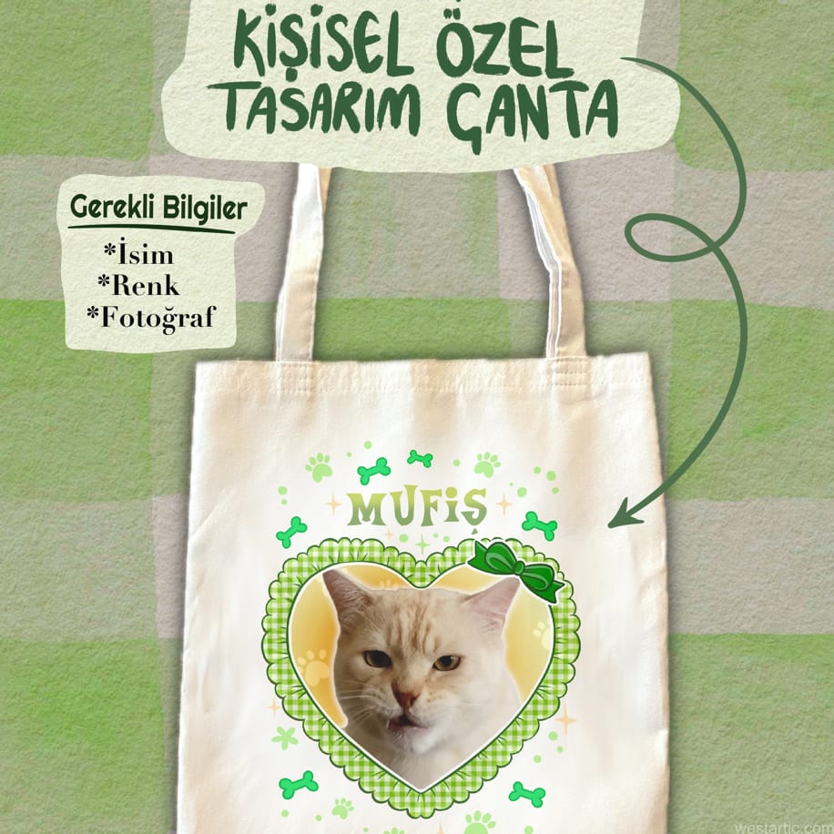 Evcil Hayvanınız için KİŞİSEL ÖZEL TASARIM Tote Bez Kumaş Omuz Çantası