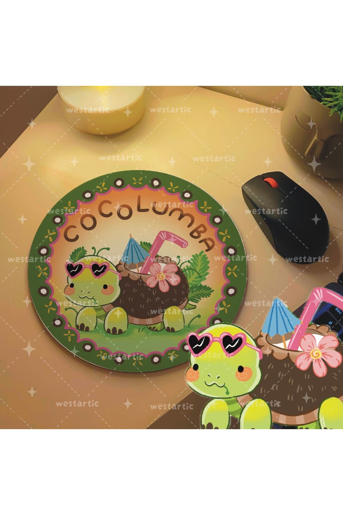 Hindistan Cevizi + Kaplumbağa = COCOLUMBA Meyveler ve Hayvanlar Tasarım Mousepad Mouse Pad Altlığı