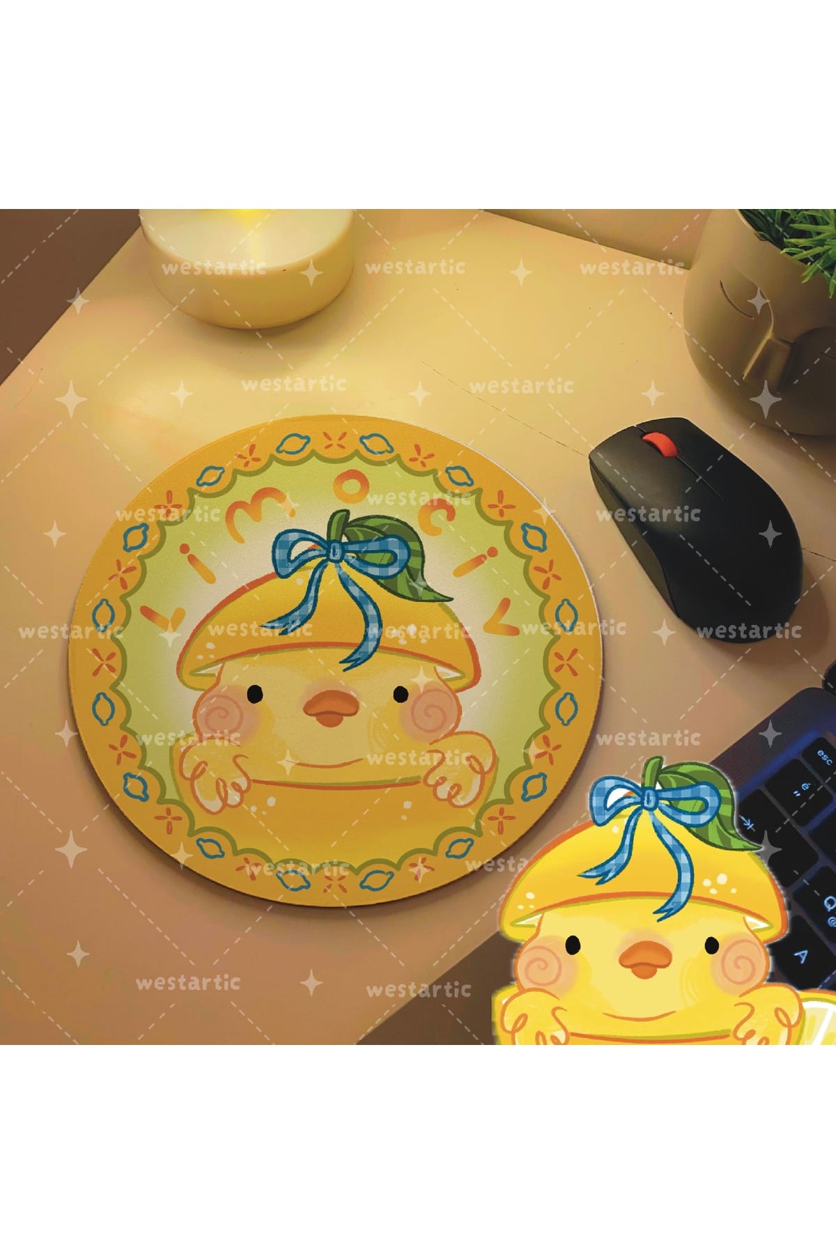 Limon + Civciv = LİMOCİV Meyveler ve Hayvanlar Tasarım Mousepad Mouse Pad Altlığı