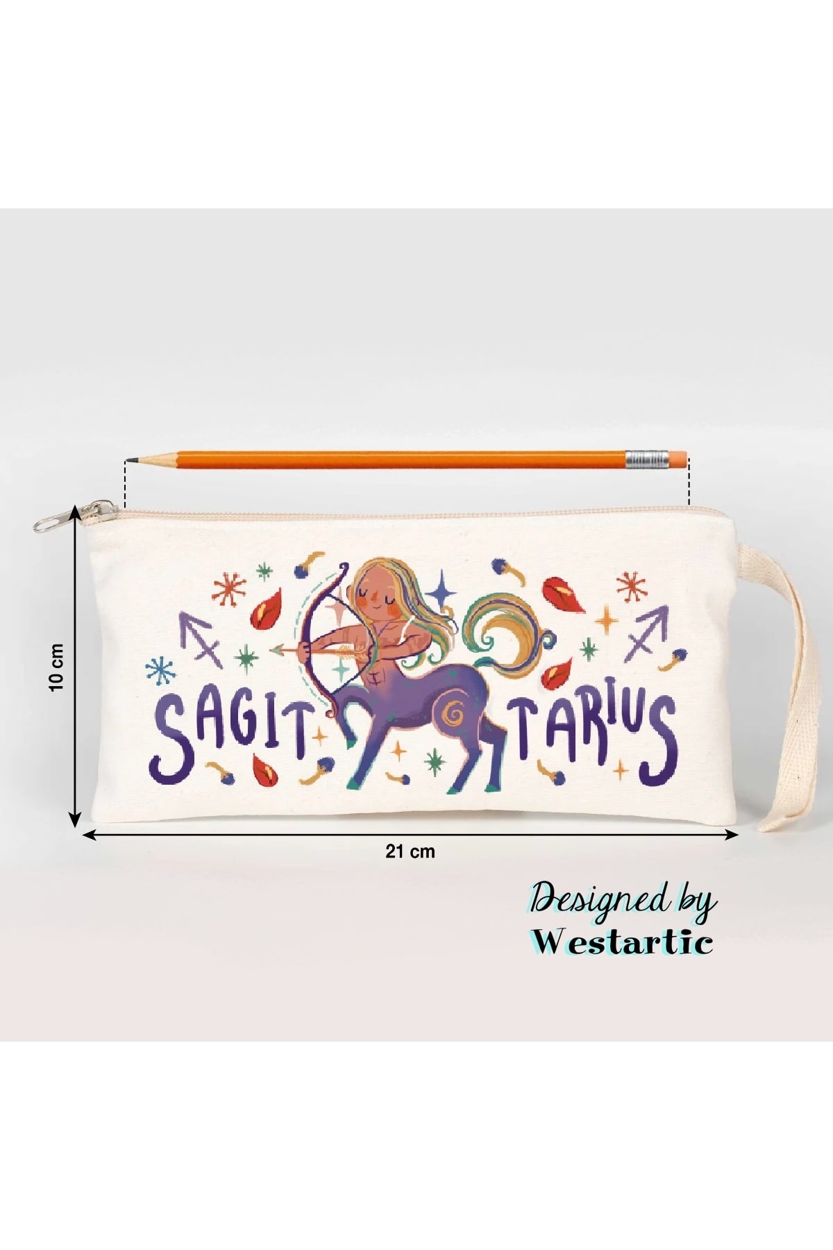 Sagittarius Yay Burcu Özel Tasarım Burç Kumaş Kalem Kutusu Kalemlik Mini Makyaj Çantası