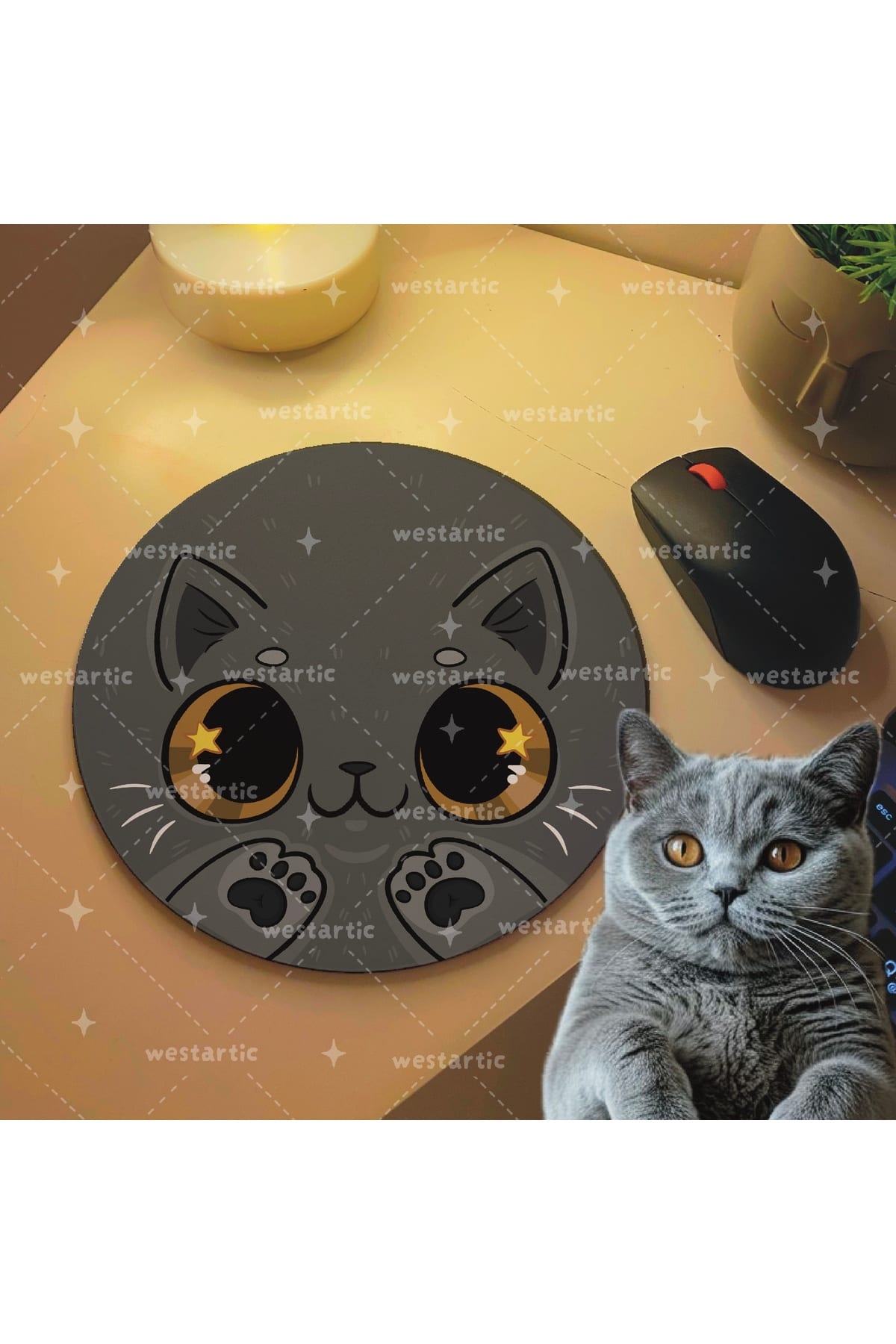westcats BRİTİSH SHORTHAİR Kedisi Cins Gri Kedi Tasarım Mousepad Mouse Pad Altlığı