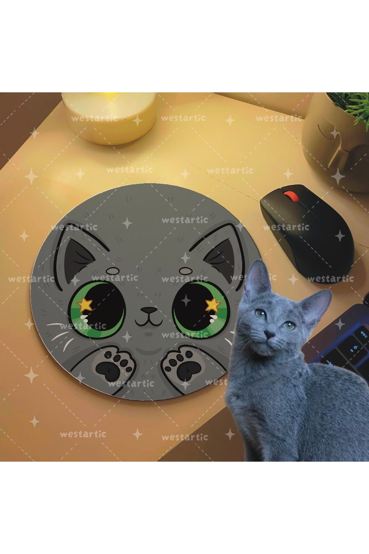 westcats RUSSİAN BLUE Rus Kedisi Gri Kedi Tasarım Mousepad Mouse Pad Altlığı