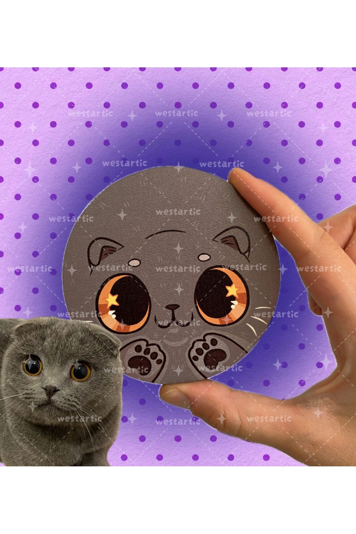 westcats SCOTTİSH FOLD Gri Kedi Tasarım Kupa Fincan Bardak Altlığı