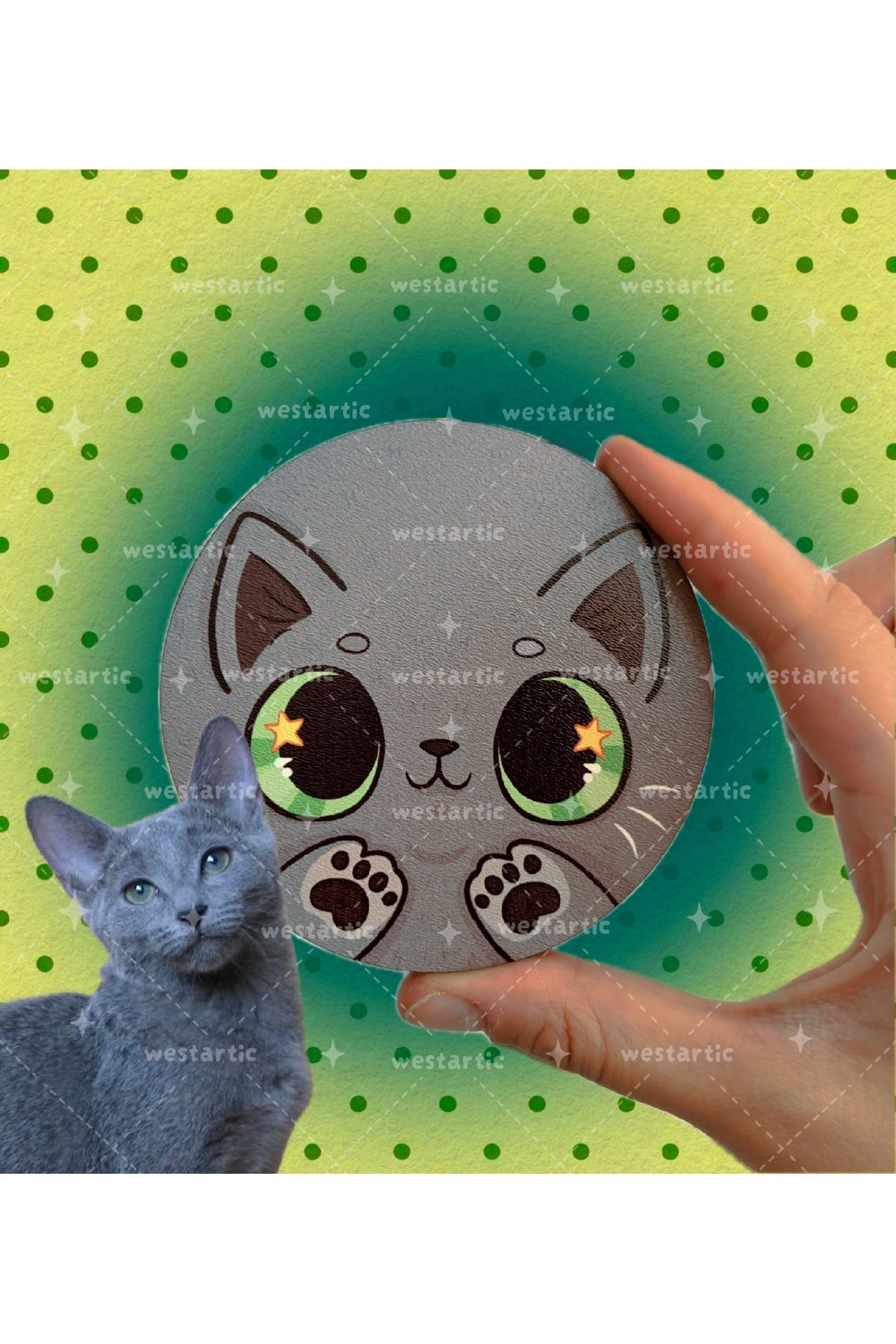 westcats RUSSİAN BLUE Rus Kedisi Kedi Tasarım Kupa Fincan Bardak Altlığı