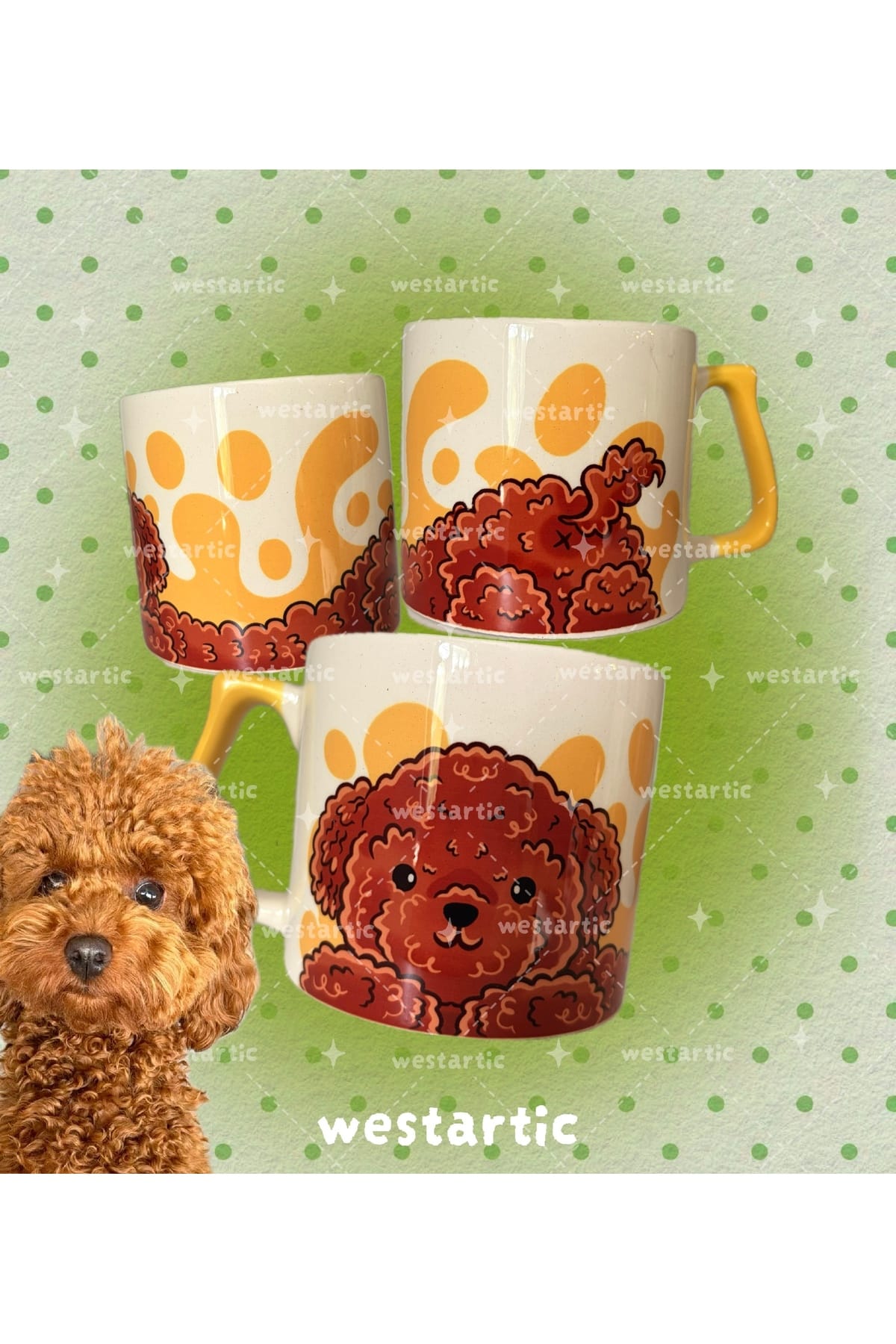 westdogs Toy Poodle Cockapoo Karamel Kaniş Köpek Tasarım Sarı Kupa Fincan Bardak