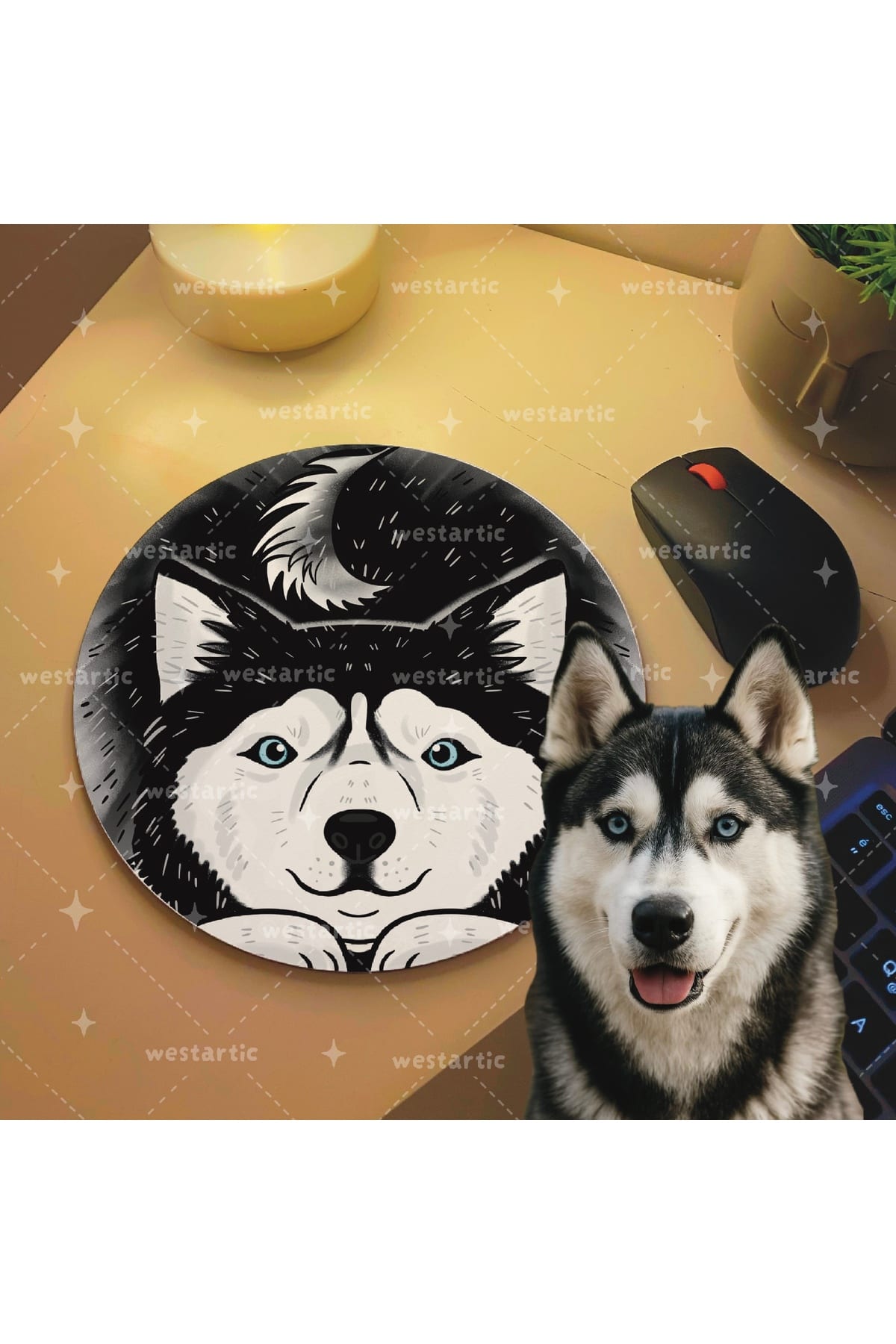 westdogs Husky Köpek Sibirya Kurdu Tasarım Mousepad Mouse Pad Altlığı