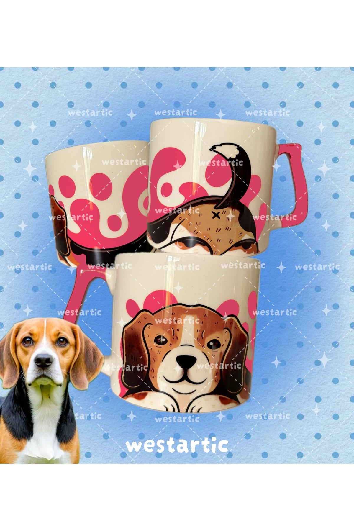 westdogs Beagle Köpek Alman Köpeği Tasarım Kırmızı Kupa Fincan Bardak