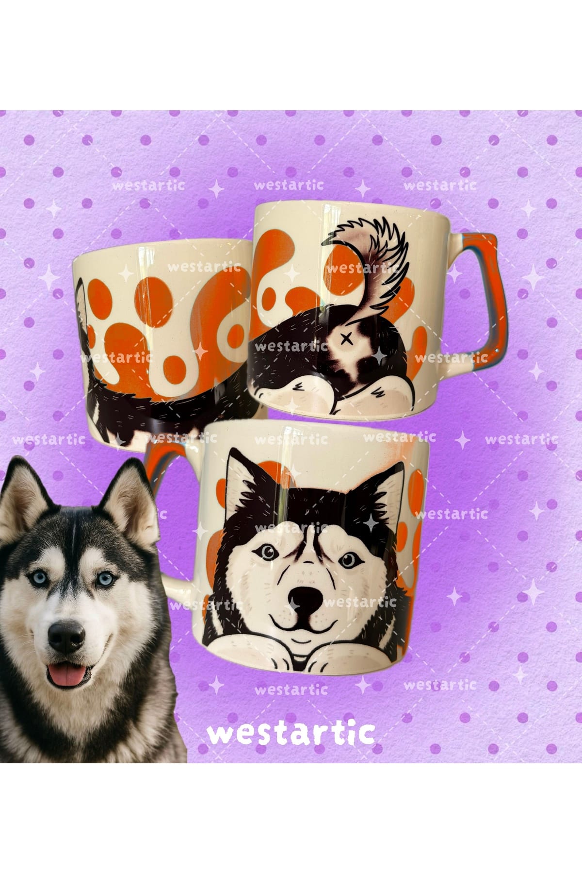 westdogs Husky Köpek Sibirya Kurdu Tasarım Kupa Fincan Bardak