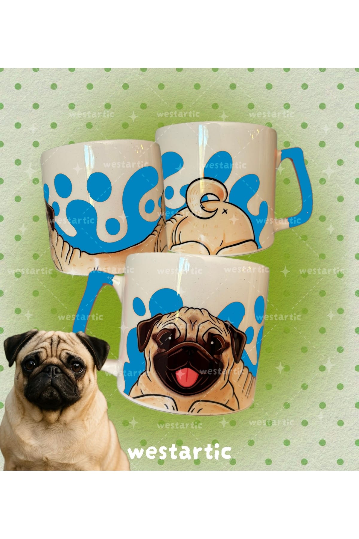 westdogs Pug Köpek Tasarım Kupa Fincan Bardak