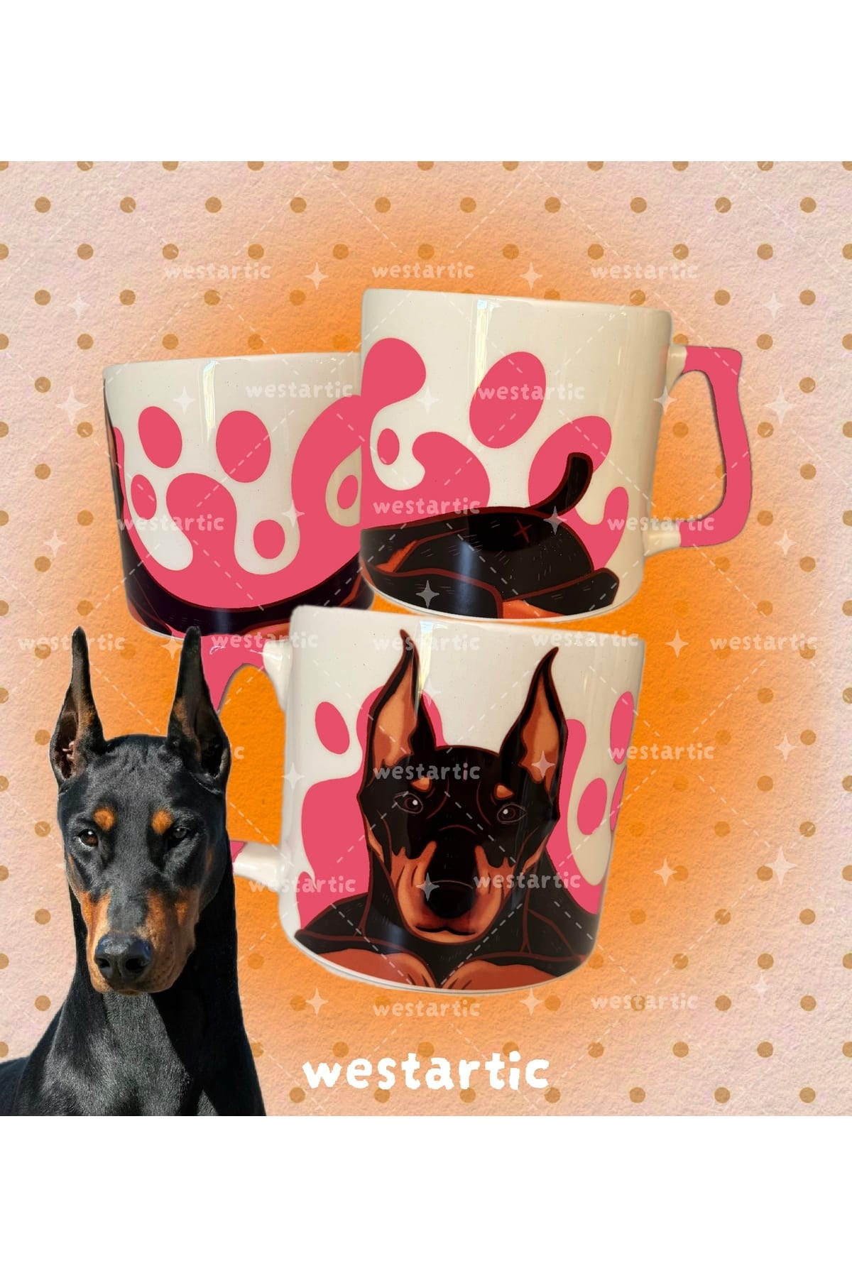 westdogs Doberman Siyah Köpek Tasarım Kupa Fincan Bardak