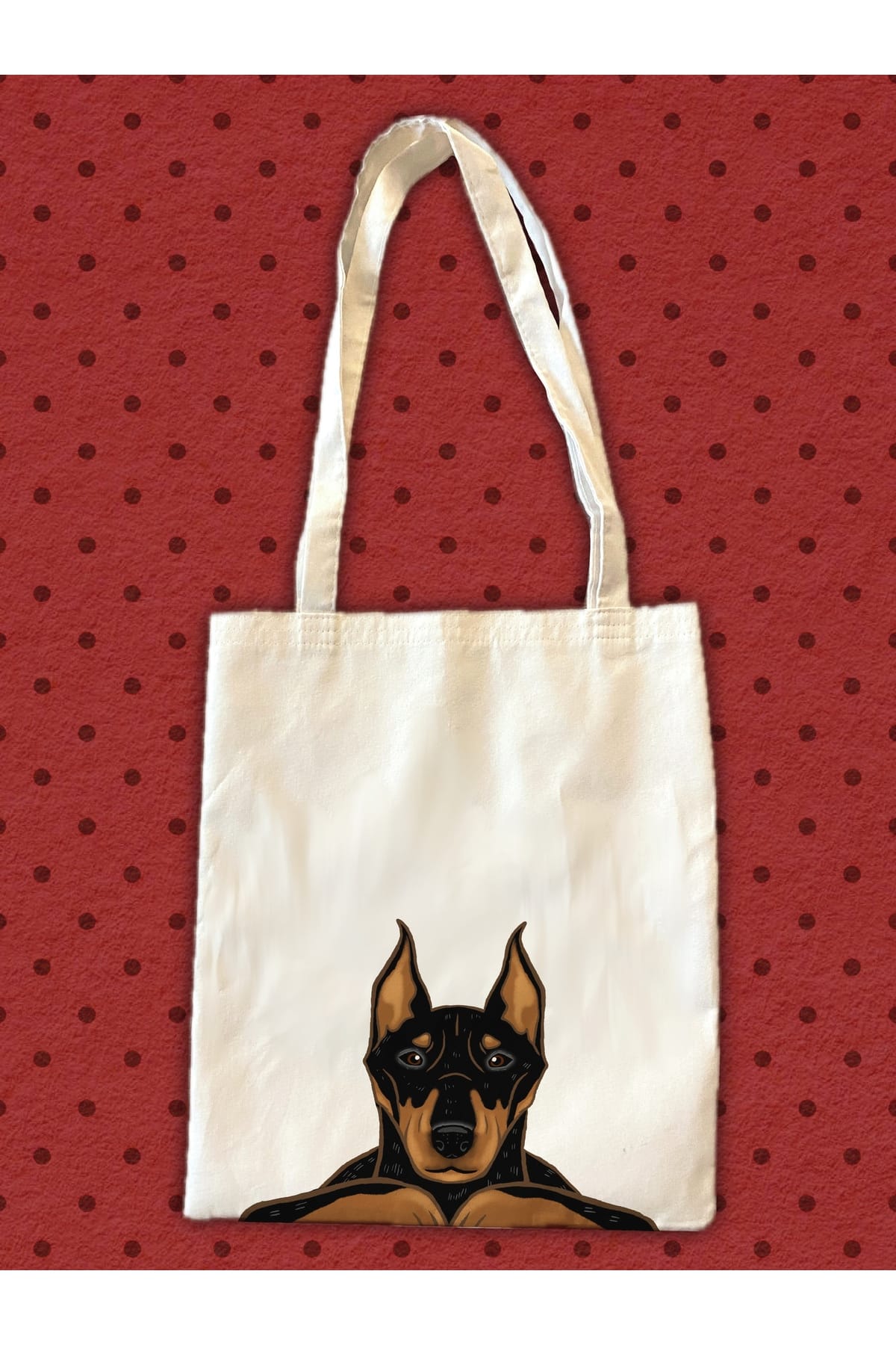 westdogs Doberman Siyah Köpek Tasarım Tote Bez Kumaş Çanta