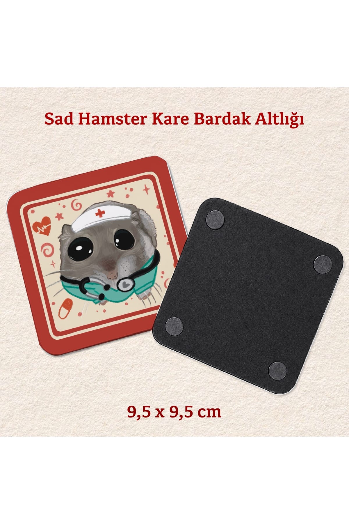 Sad Hamster - Hemşire Doktor Tıp Kostümlü Bardak Altlığı