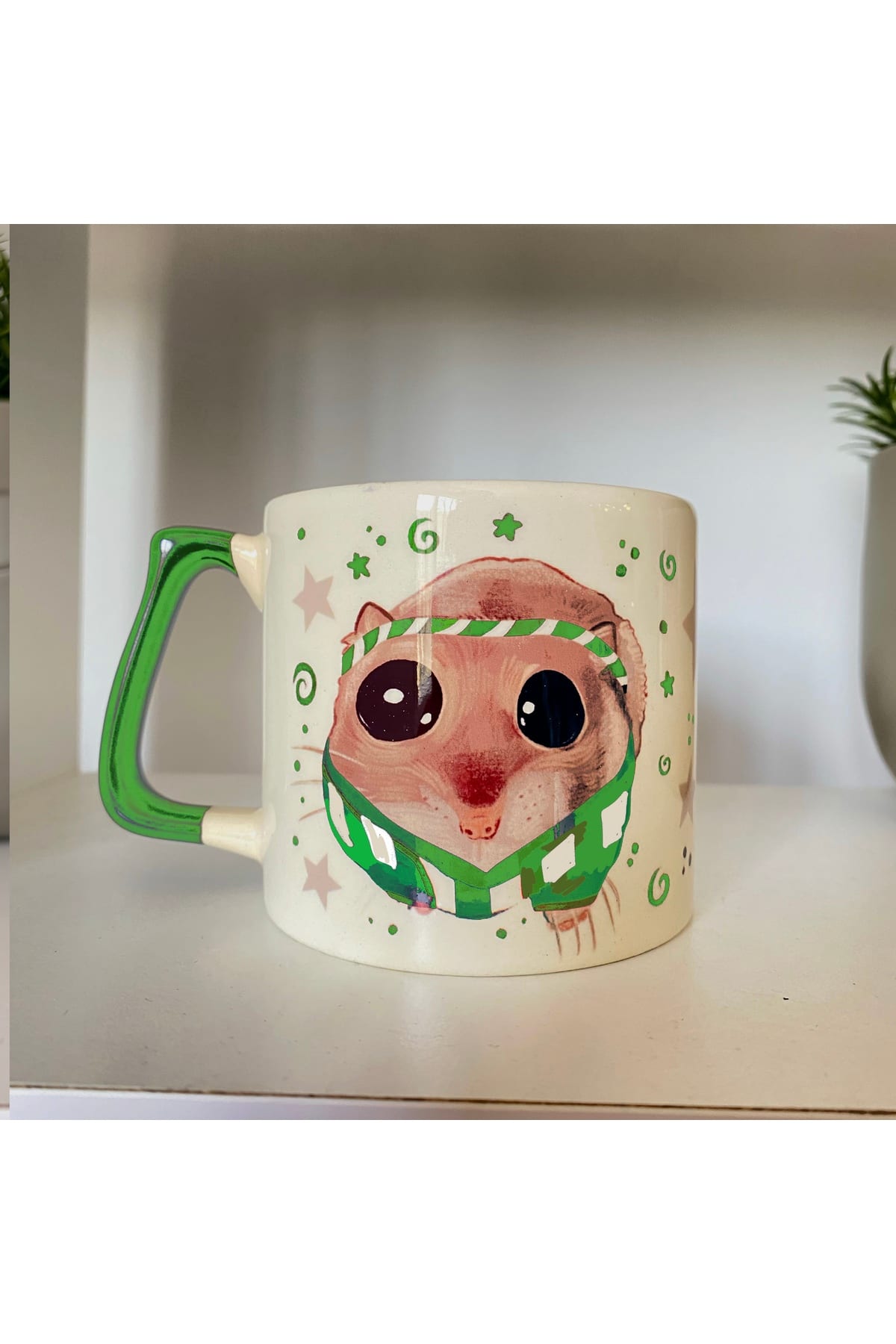 Sad Üzgün Hamster - Beyaz-Yeşil Taraftar Fanatik Formalı Kupa Kahve Fincanı