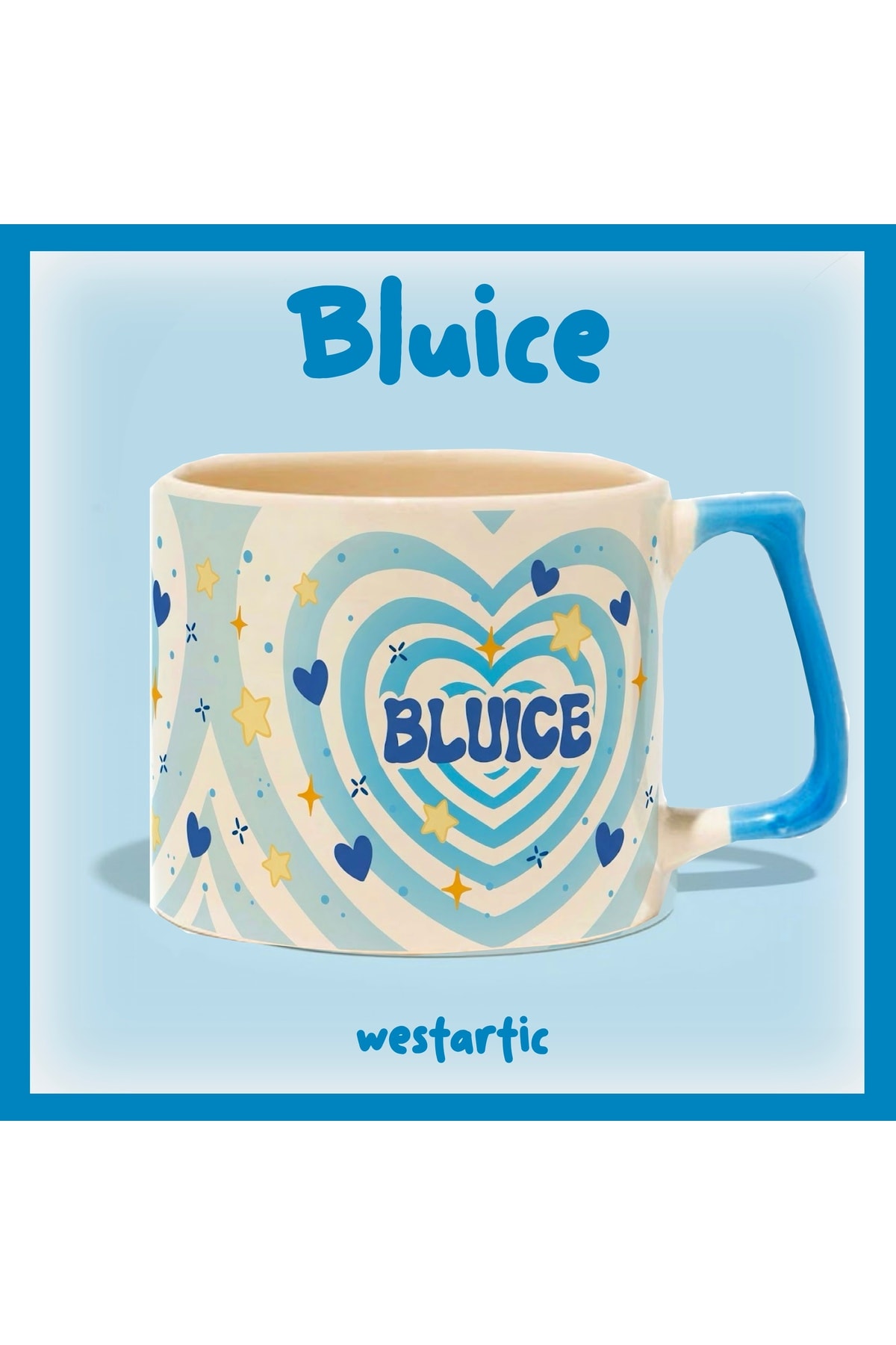 BLUEİCE Mavi Kalp Detaylı Havalı Asi Sevimli Chibi Karakter Bebek Kupa Kahve Fincanı görsel 2