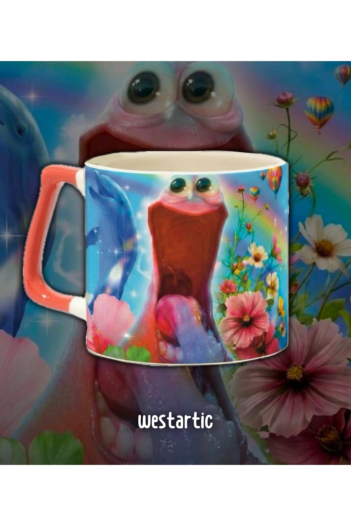 Sarkastik Patrick Gökkuşağı (Happy Snail Rainbow) Meme Kupa Mizah Komik Kupa Kahve Fincanı — baskılı kupa