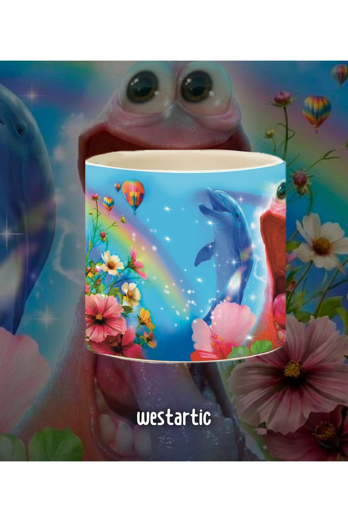 Sarkastik Patrick Gökkuşağı (Happy Snail Rainbow) Meme Kupa Mizah Komik Kupa Kahve Fincanı görsel 2