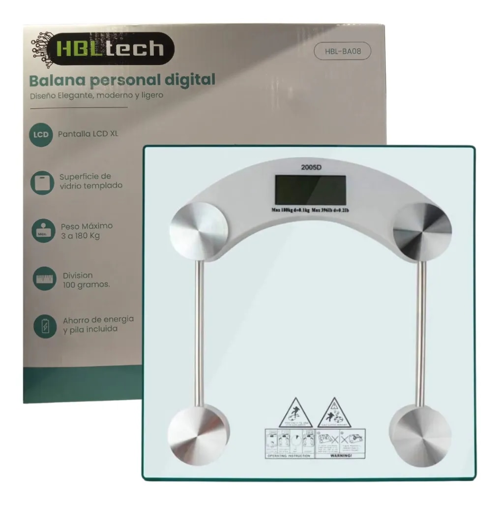 Balanza Digital Personal 180kg Vidrio Templado Cuadrada Transparente - imagen 1