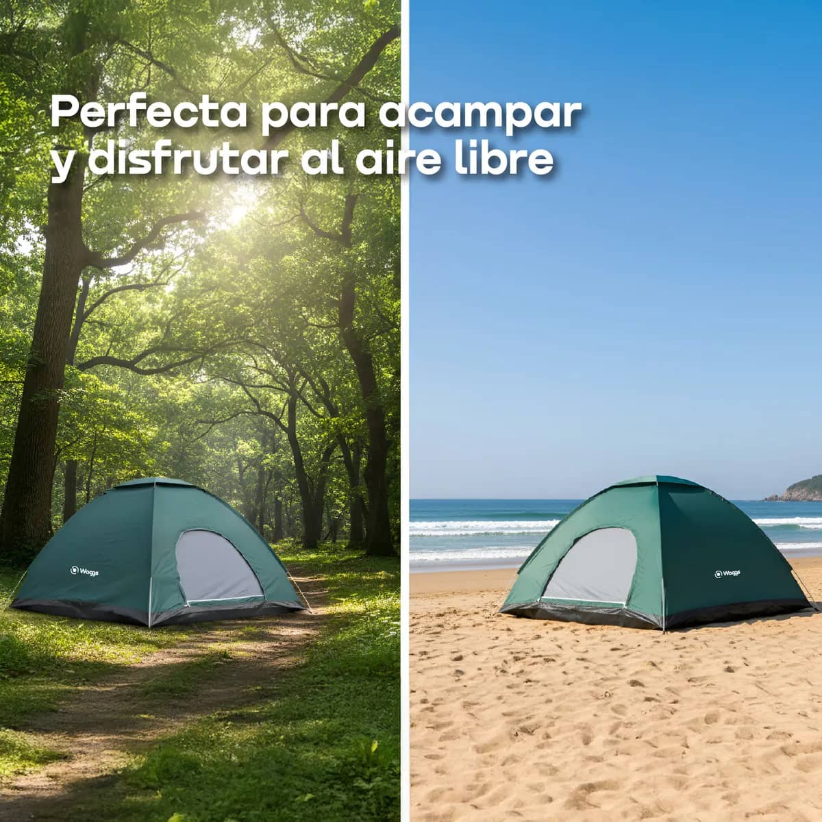 Carpa 4 Personas Automática Impermeable Waggs Doble Puerta Azul - miniatura 2