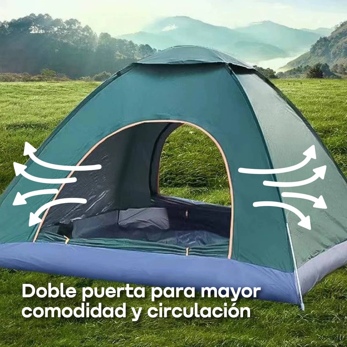 Carpa 4 Personas Automática Impermeable Waggs Doble Puerta Azul - miniatura 4
