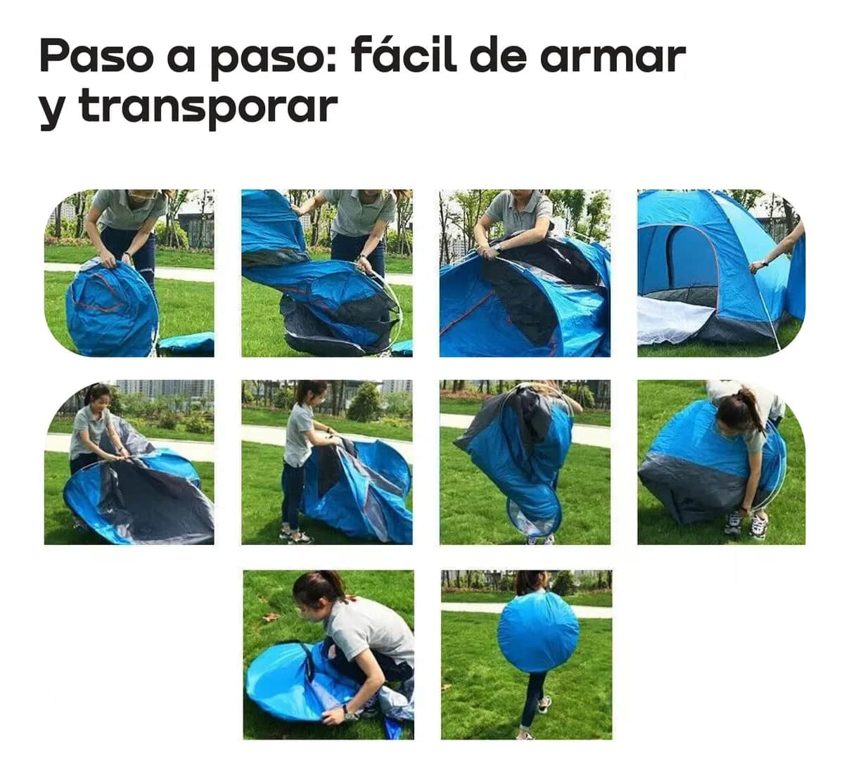 Carpa 4 Personas Automática Impermeable Waggs Doble Puerta Azul - miniatura 6