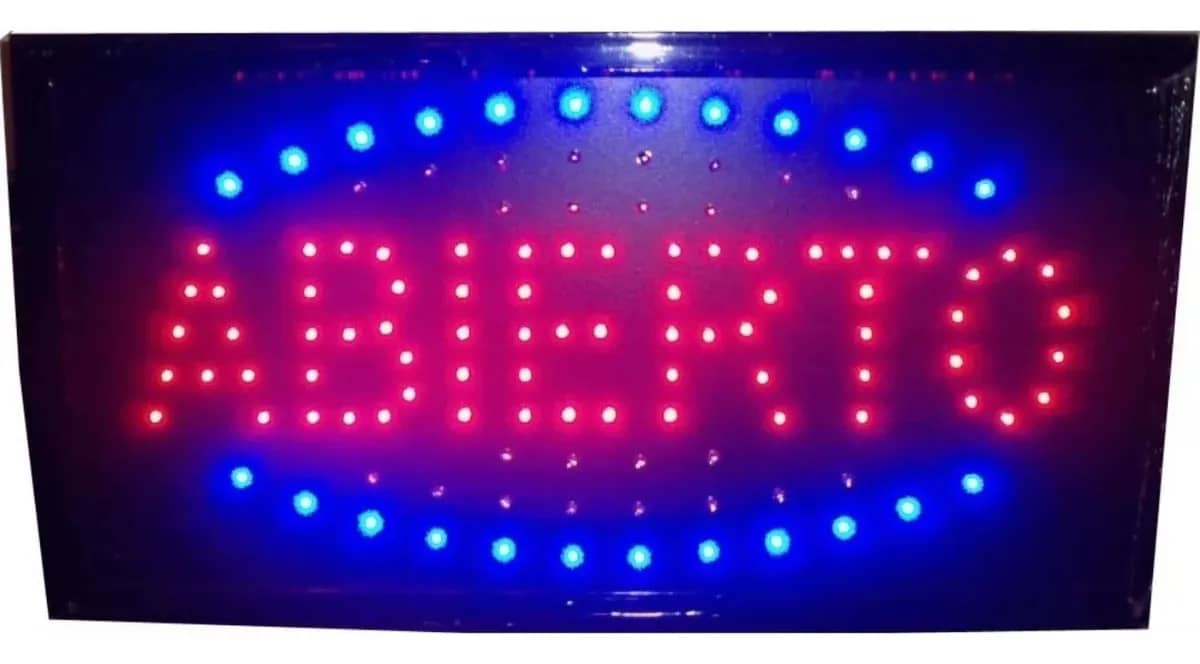 Cartel Led Luminoso Abierto Directo 220v Azul Y Rojo