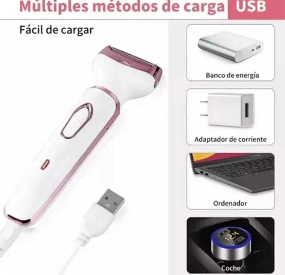 Depiladora Rasuradora Facial Corporal 4 En 1 Portátil Usb Blanco 2 - miniatura 2