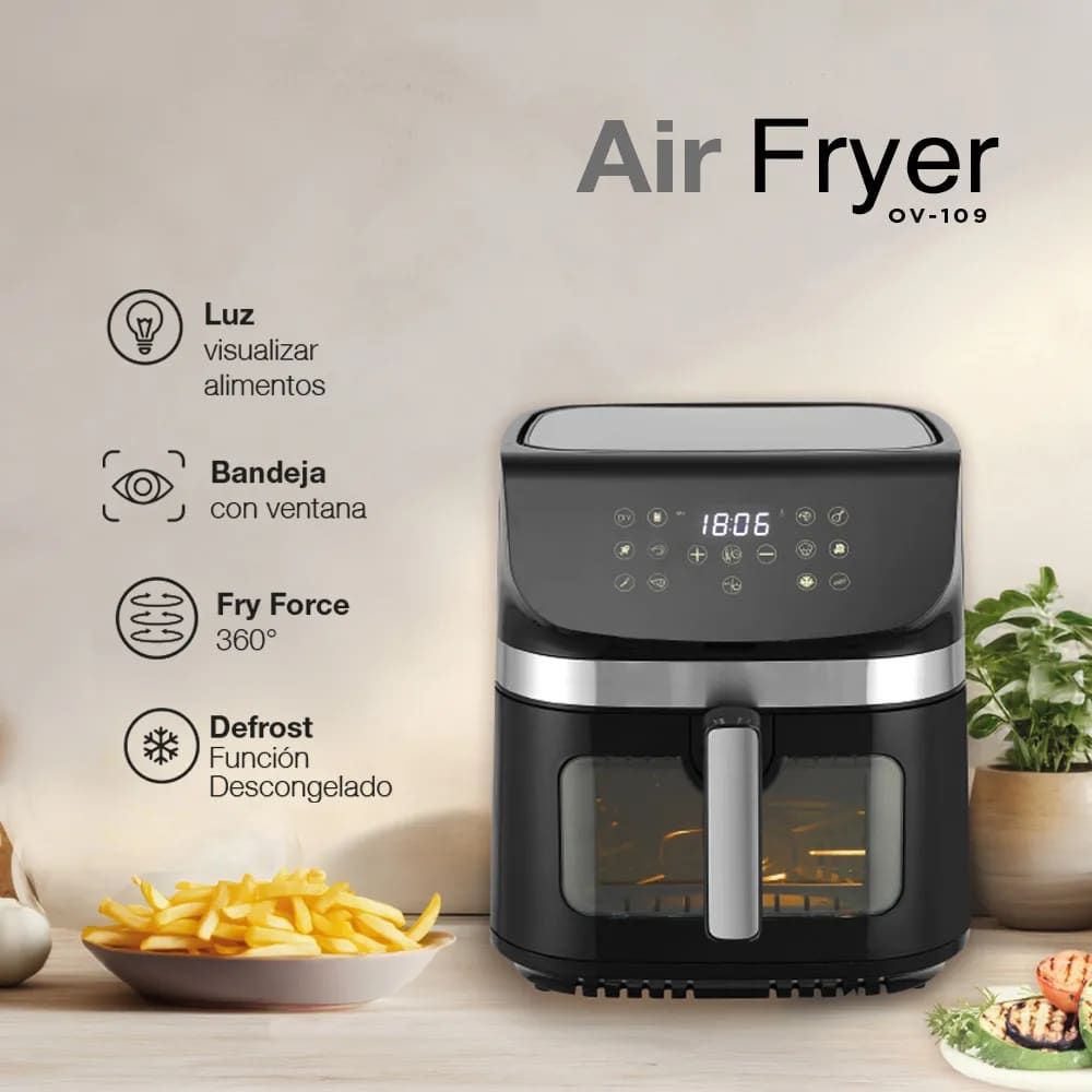 Freidora Overtech Electrica Sin Aceite De Aire 1800w 9 Litros Air Fryer Ov-109 12 Programas Antiadherente - miniatura 2