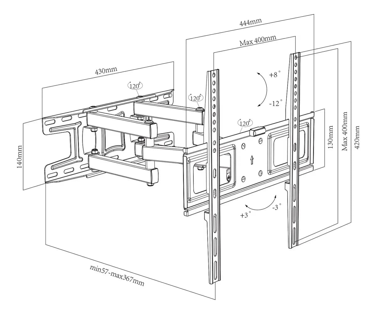 Soporte Tv Lcd Led Smart Articulado Doble Brazo 26 A 55 Negro - miniatura 2